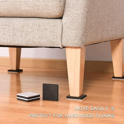 Miniatura 6 de Ezprotekt Deslizadores cuadrados de fieltro de 2.5 pulgadas para suelos de madera dura, 24 almohadillas móviles reutilizables de fieltro para sofá,