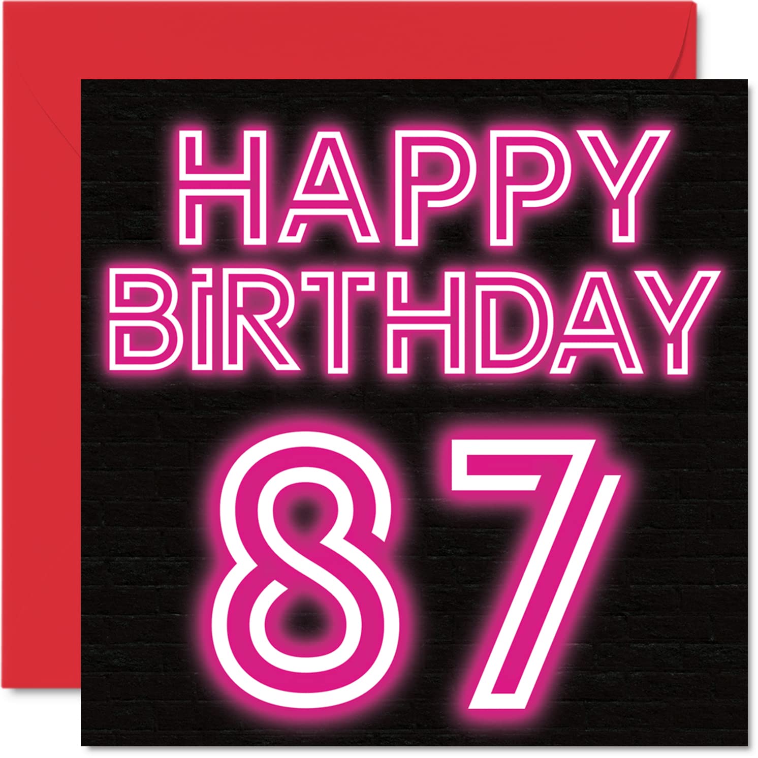 Fun 87th Birthday Cards for Men Woman - Neon Glow - Happy Birthday Card for Dad Mum Great Grandad Grandpa Nanny Grandma Gran Uncle Auntie, 145mm Greeting Cards, 87th Card