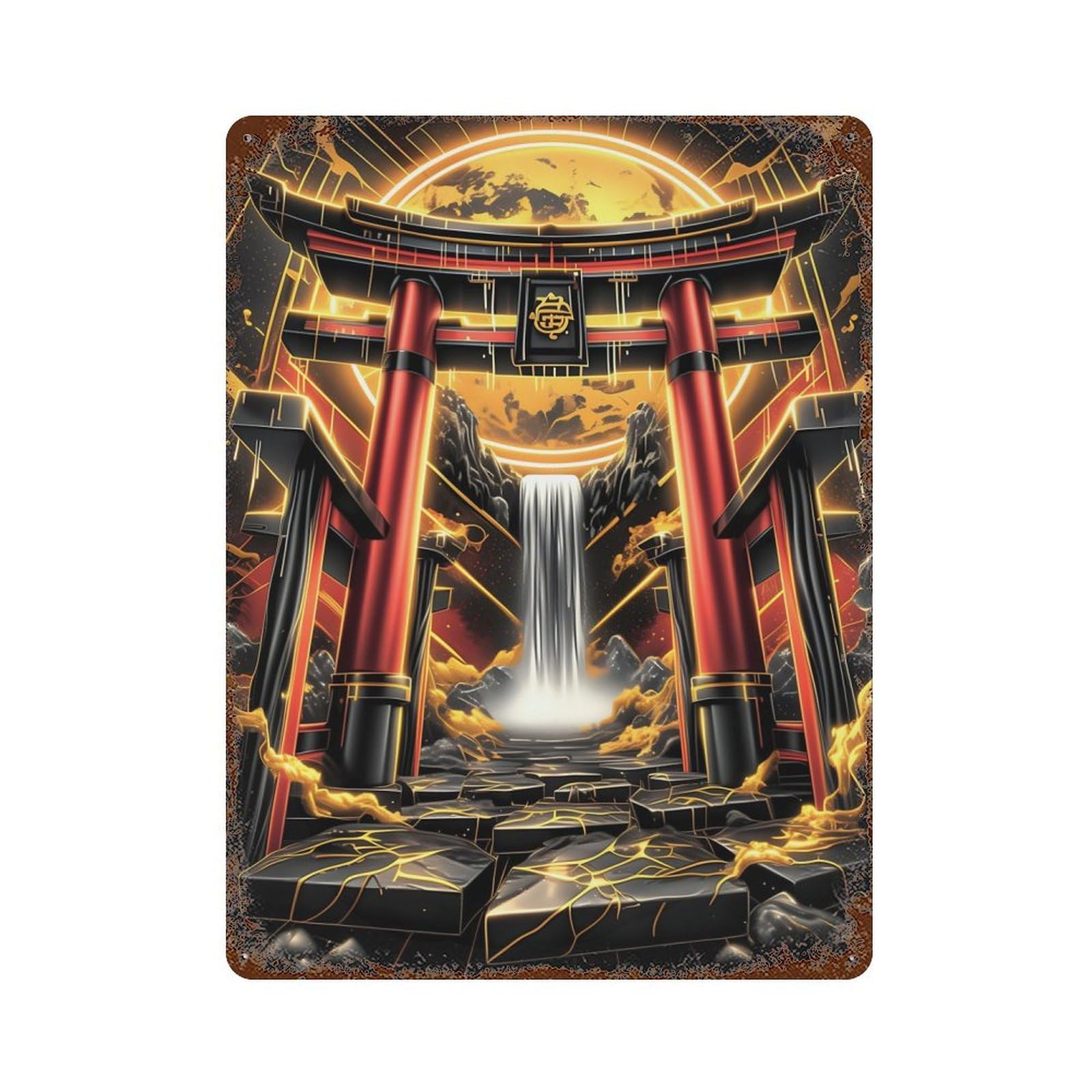 Torii Waterfall Gate Decorative Tin Sign 15.7"x11.8", for Farmhouse, Kitchen And Entryway Decor, Shabby Chic Decor