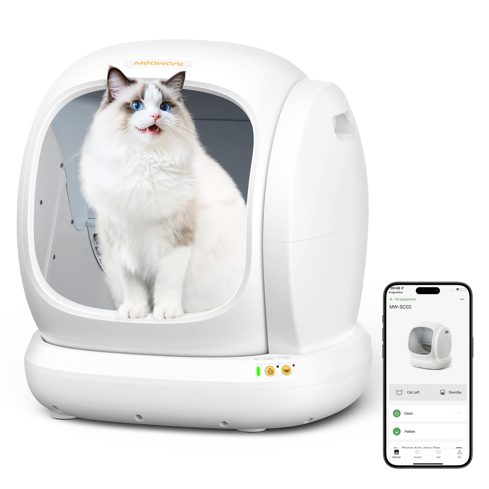 Meowant Self-Cleaning Cat Litter Box, 75L Anti-Pinch App Control Large Open
