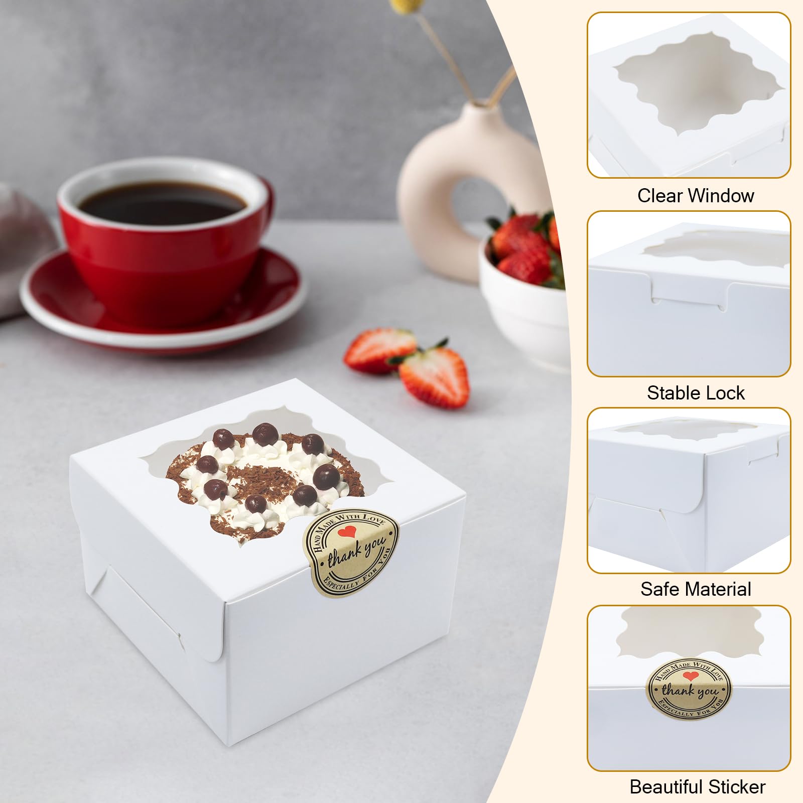 12 Scatole Porta Torte In Carta Kraft Con Finestra – 10x10x6,5 Cm, Con Adesivi, Per Cupcake, Biscotti, Regali - 2
