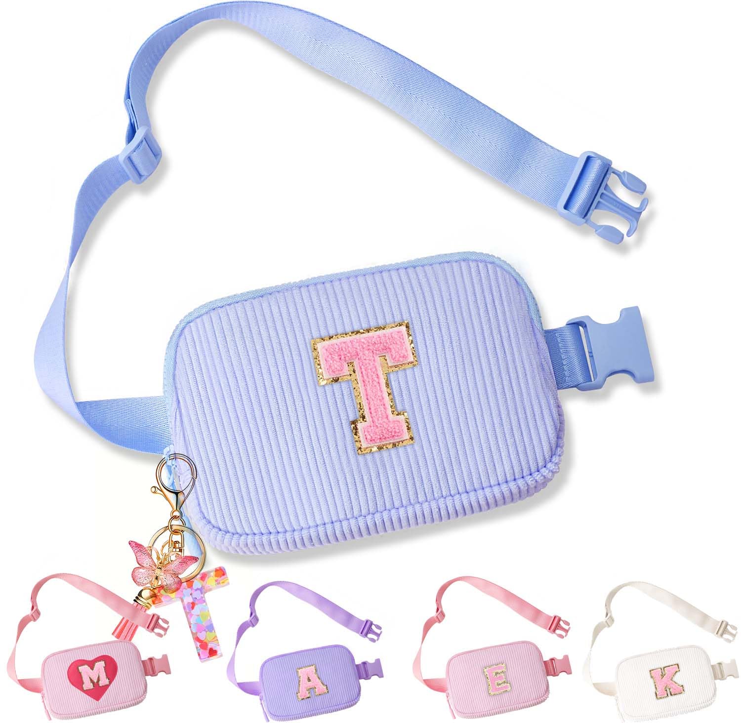 Belt Bag for Girls Gifts - Birthday Gifts for Teenager, Personalized Gifts for Mom Freind Sister Teacher, Graduation GiftsInitial Crossbody Bag Belt Bag for Women Purple T