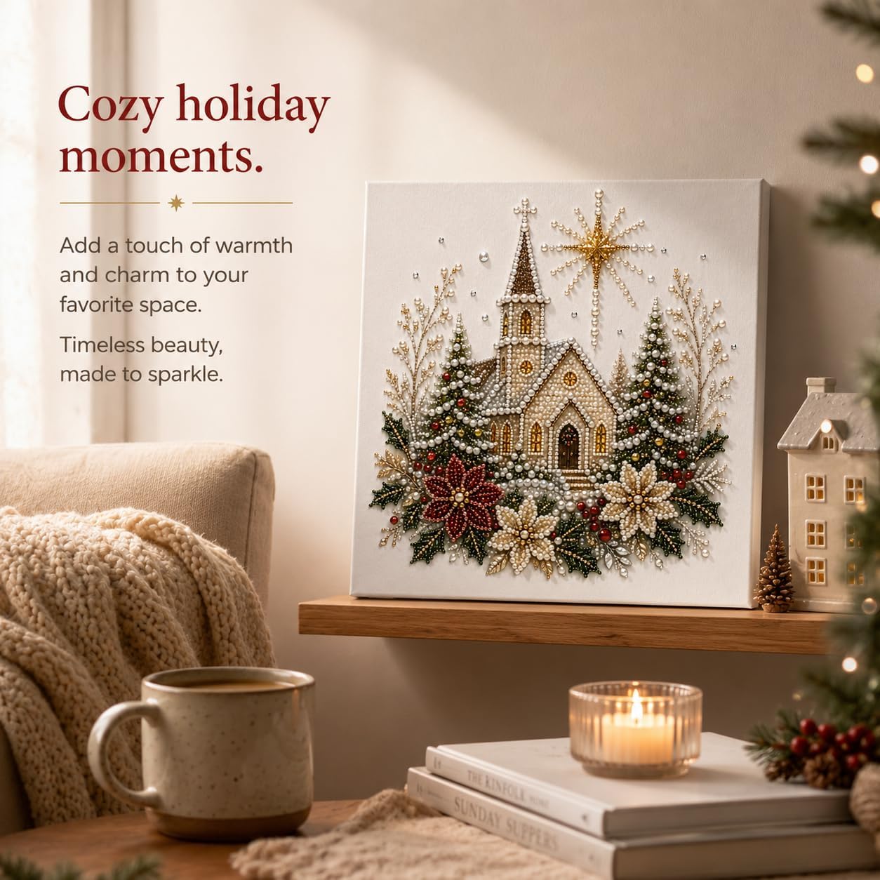 Christmas Church Pearl Art Kits for Adults,5D Framed Pearl Diamond Painting