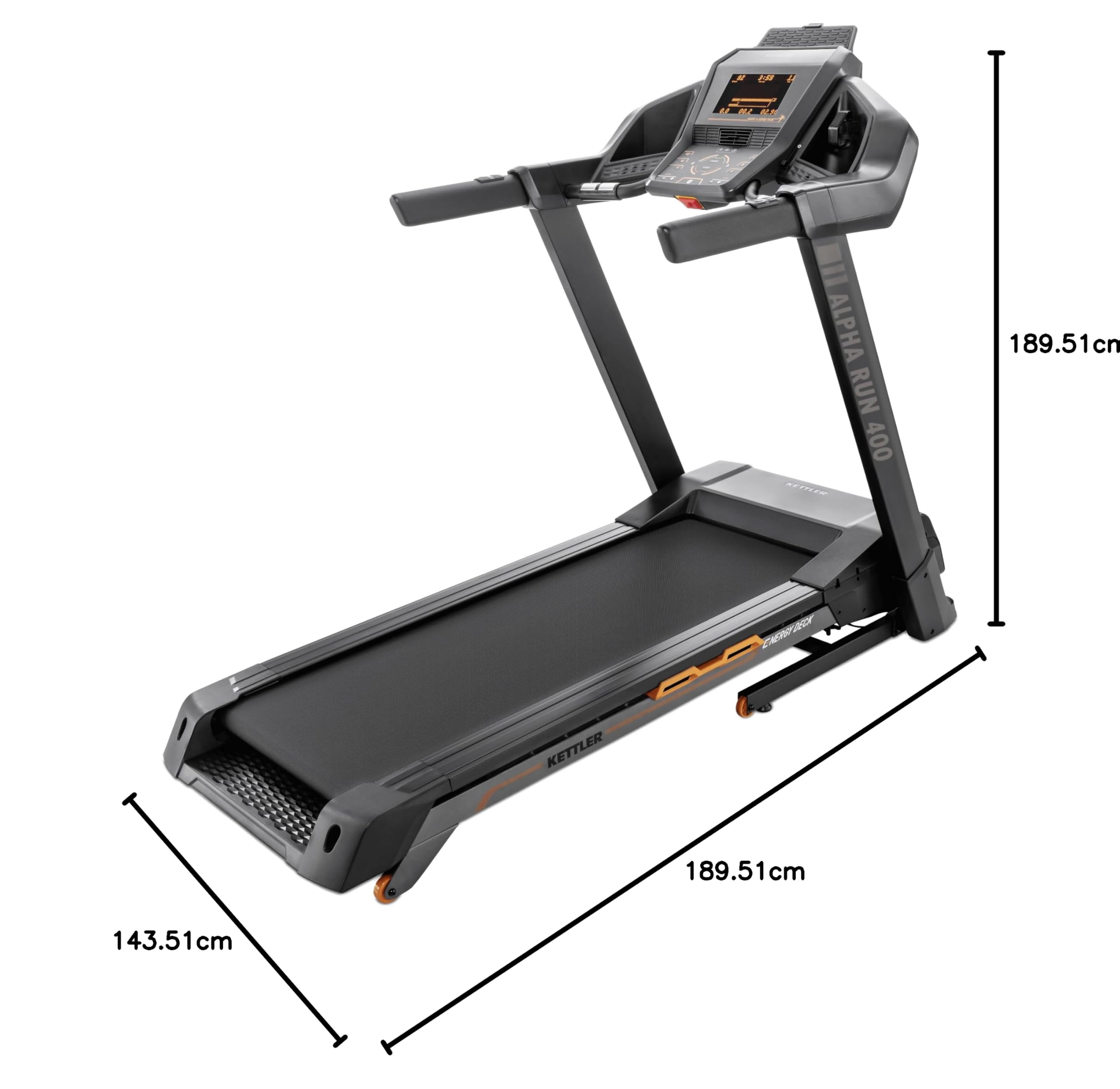 Bieżnia KETTLER SPORT ALPHA RUN 400 | Prędkość do 20 km/h i możliwe nachylenie do 12% | Efekt powrotu dzięki podwójnej strukturze plastra miodu z rdzeniem energetycznym