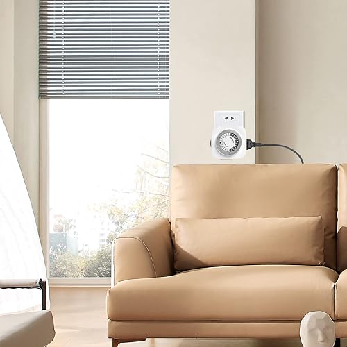 Miniatura 6 de Temporizador mecánico de interior de 24 horas con temporizador de 2 tomas de tierra y 3 enchufes, ciclo diario de encendidoapagado de 30 minutos