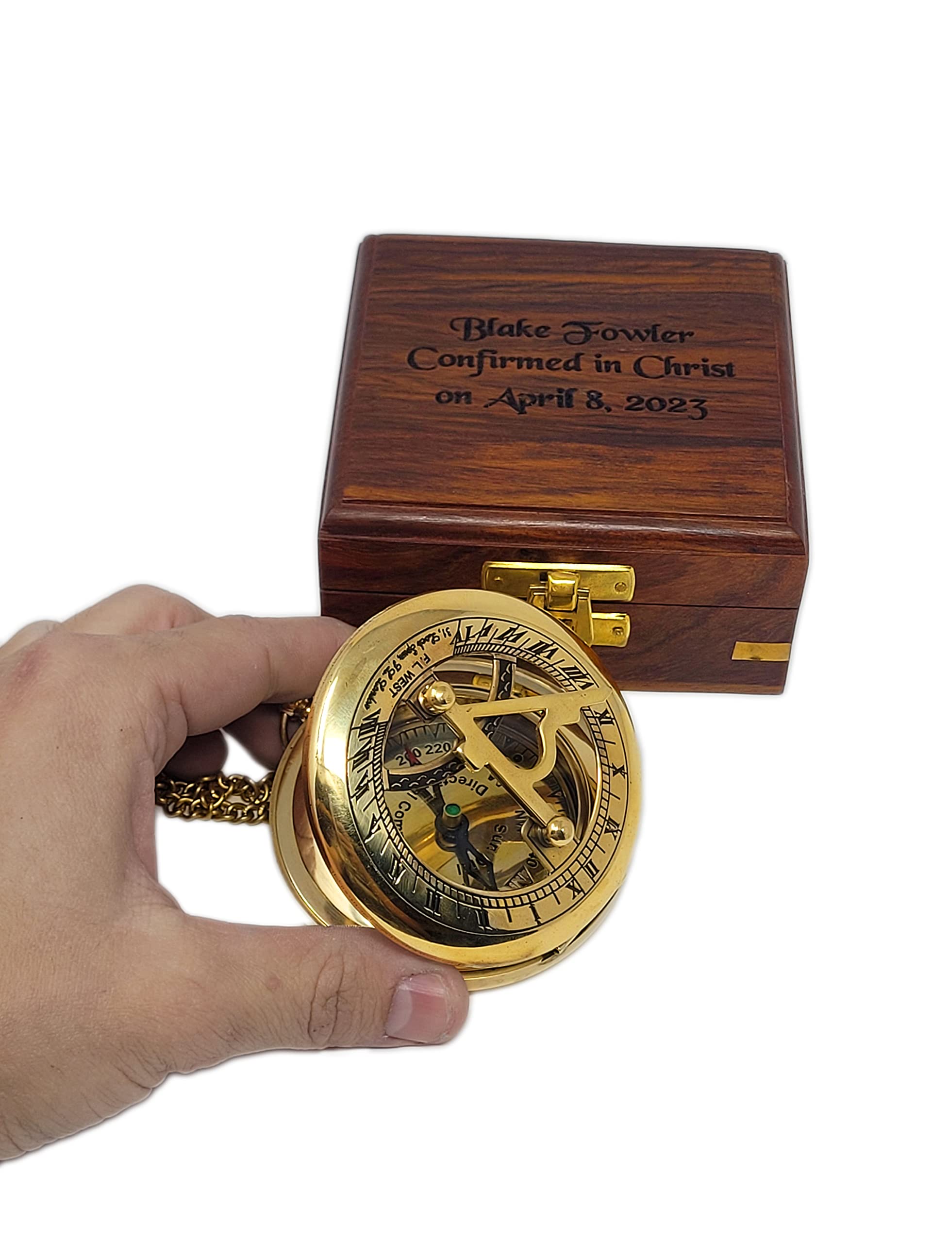 Personalized Sundial Compass with Leather Pouch or Wooden Box - Fully Working Compass - Custom Compass - Groomsmen Gift - Wedding Gift