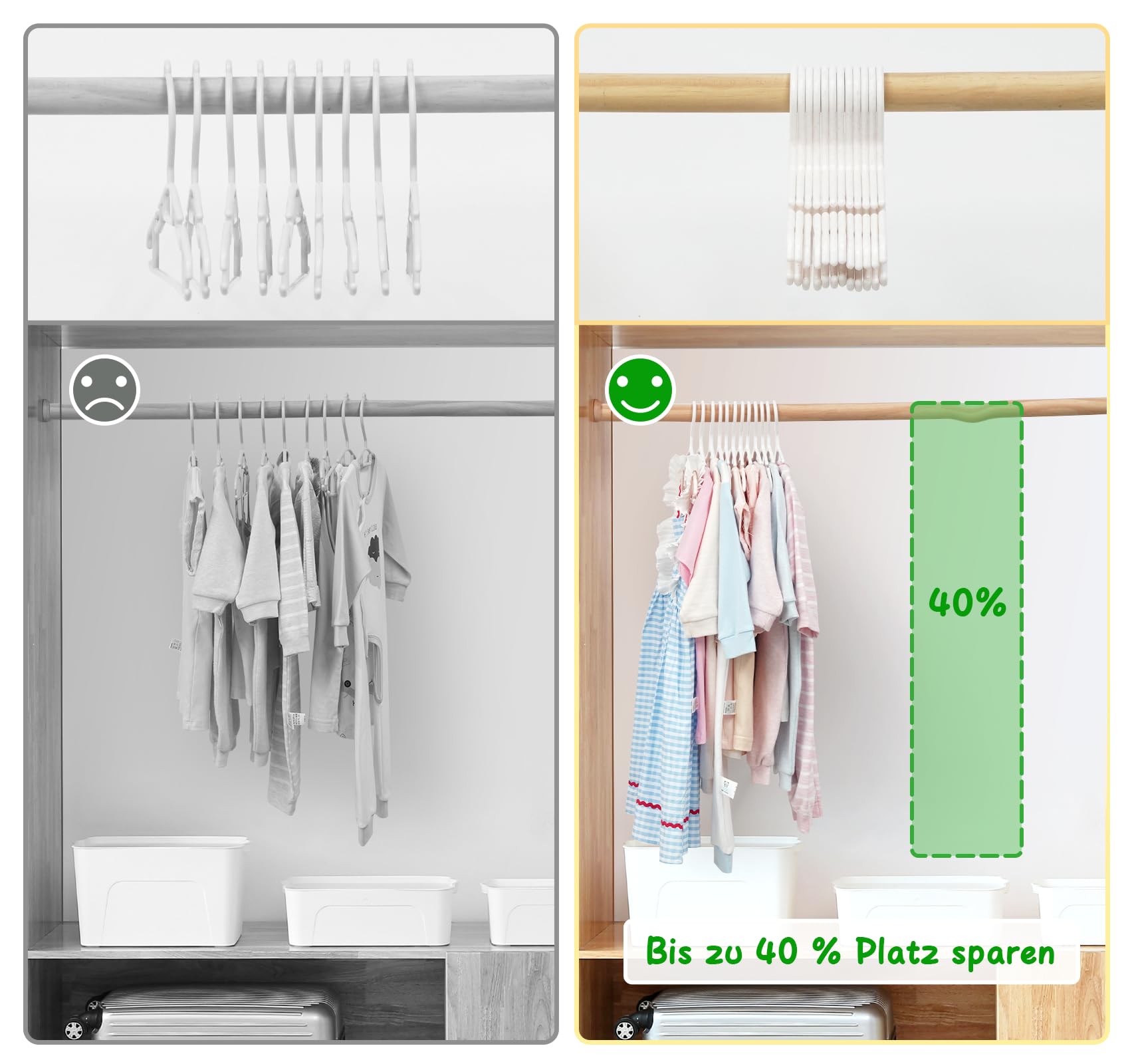 54 Perchas Bebé Ecológicas de Paja de Trigo | Ultra Delgadas 0.5cm para Ahorro de Espacio | Antideslizantes con Ranuras | Soporta 5kg | Tamaño Armario Infantil (Blanco)