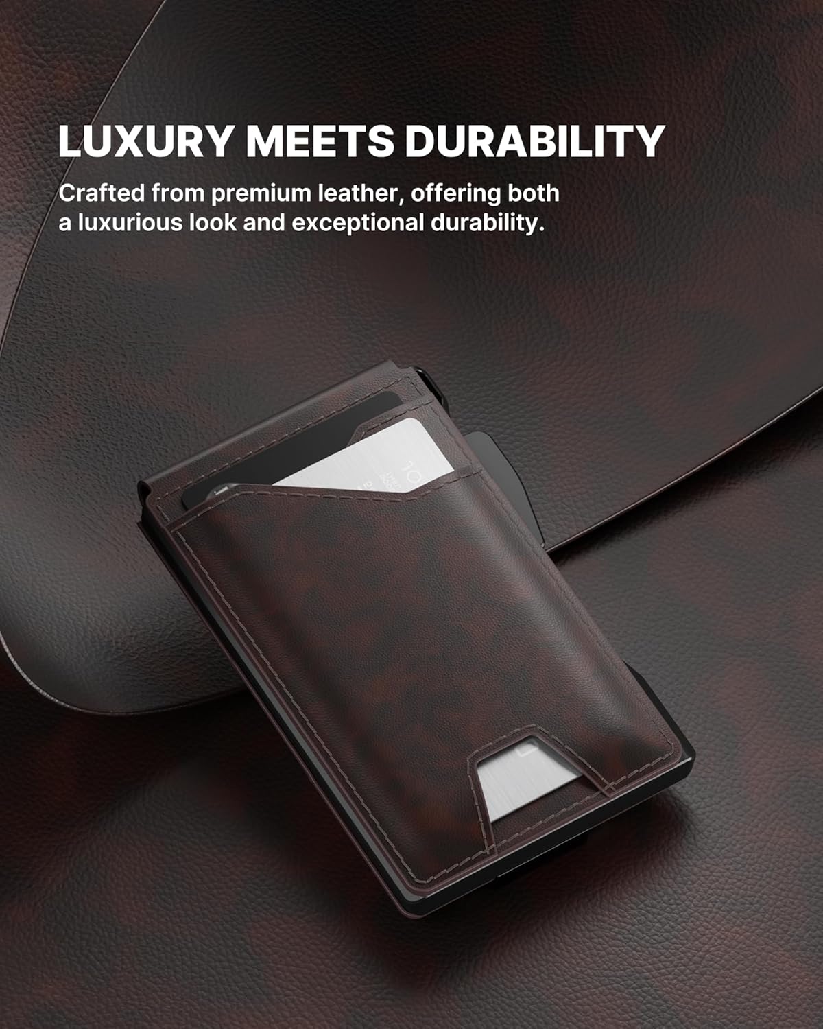 typecase Tactical Wallet for Men Card Holder: Pop Up Card Case, Genuine Leather, Smart, RFID Blocking, Slim, Minimalist, Thin, Front Pocket - 9-13 Card Capacitiy, ID Window, Money Clip (Deep Brown)