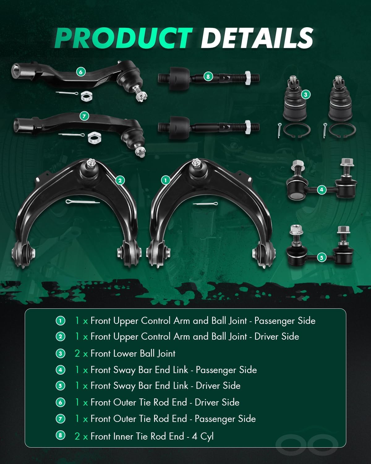 SCITOO 10pcs Suspension Kit For 1998-2002 For Accord 1999-2003 For TL 2001-2003 For Acura CL - With Suspension Parts Upper Control Arm Lower Ball Joint Sway Bar End Link Inner Outer Tie Rod End