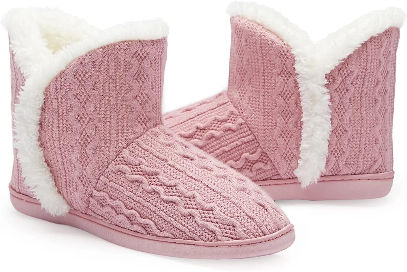 NineCiFun Women's Fuzzy Winter Bootie Slippers Knitted Ankle Boots Slippers Warm House Shoes Outdoor Indoor with Plush Fur Lining