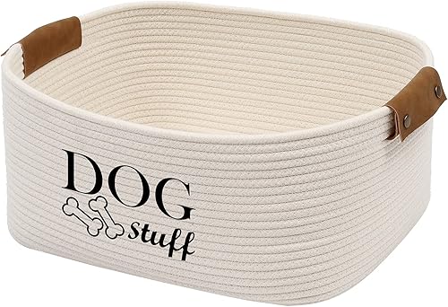 Geyecete Cesta cuadrada de juguetes para perros, cesta de almacenamiento de cuerda de algodón, cesta de almacenamiento para mascotas/juguetes para