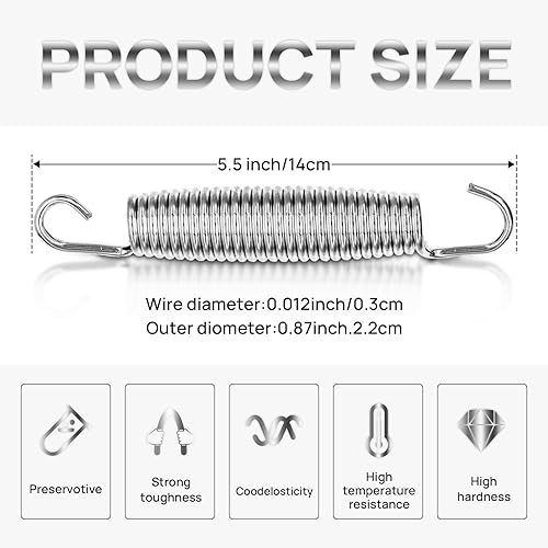 Miniatura 2 de 72 Pieces Trampoline Springs Replacement with T-Hook Heavy Duty Stainless Steel Trampoline Springs