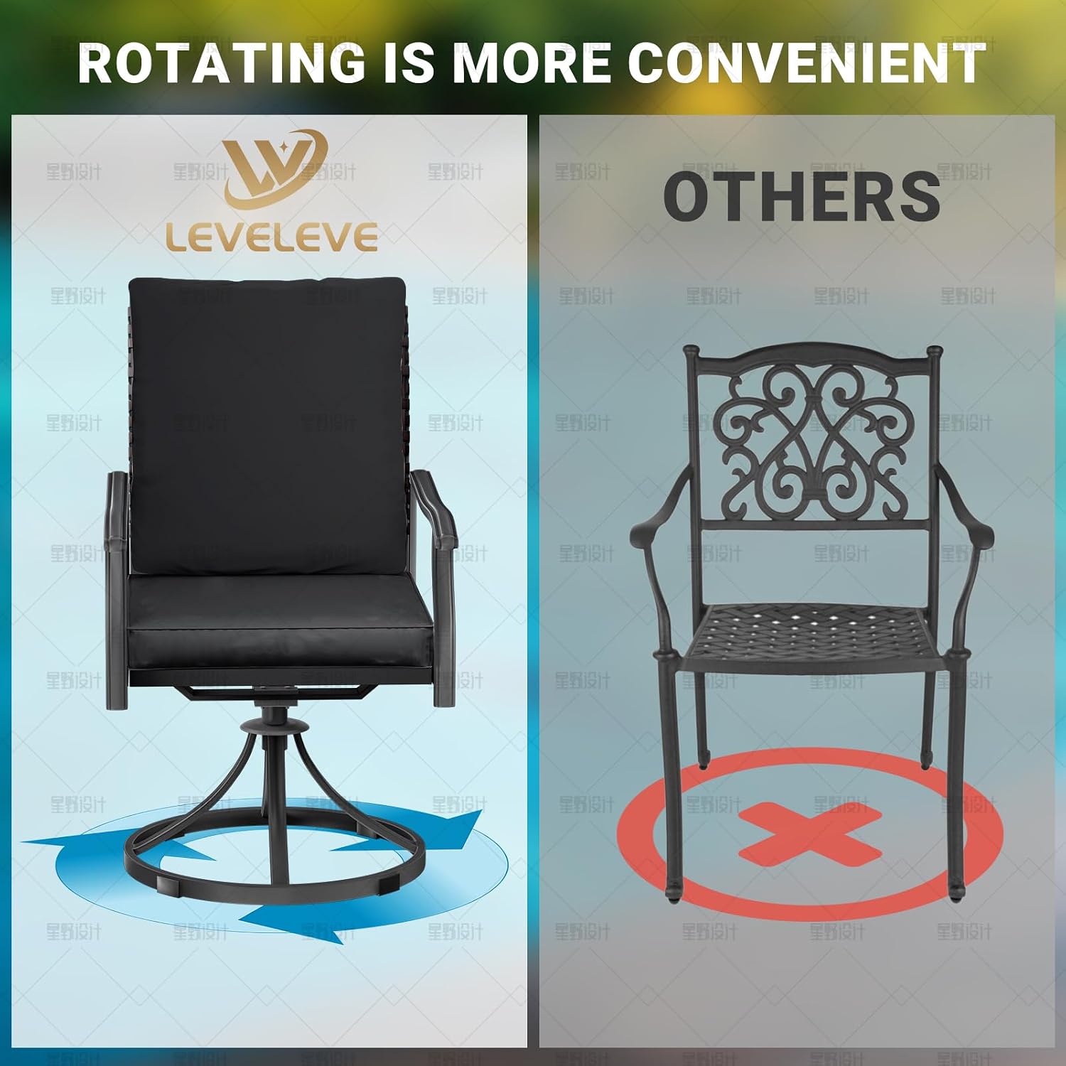 LEVELEVE 2-Piece Swivel Dining Chairs, Outdoor Patio Bistro Chairs for Lawn, Garden, Deck, Backyard & Porch (Matching Series for 5-Piece Set)