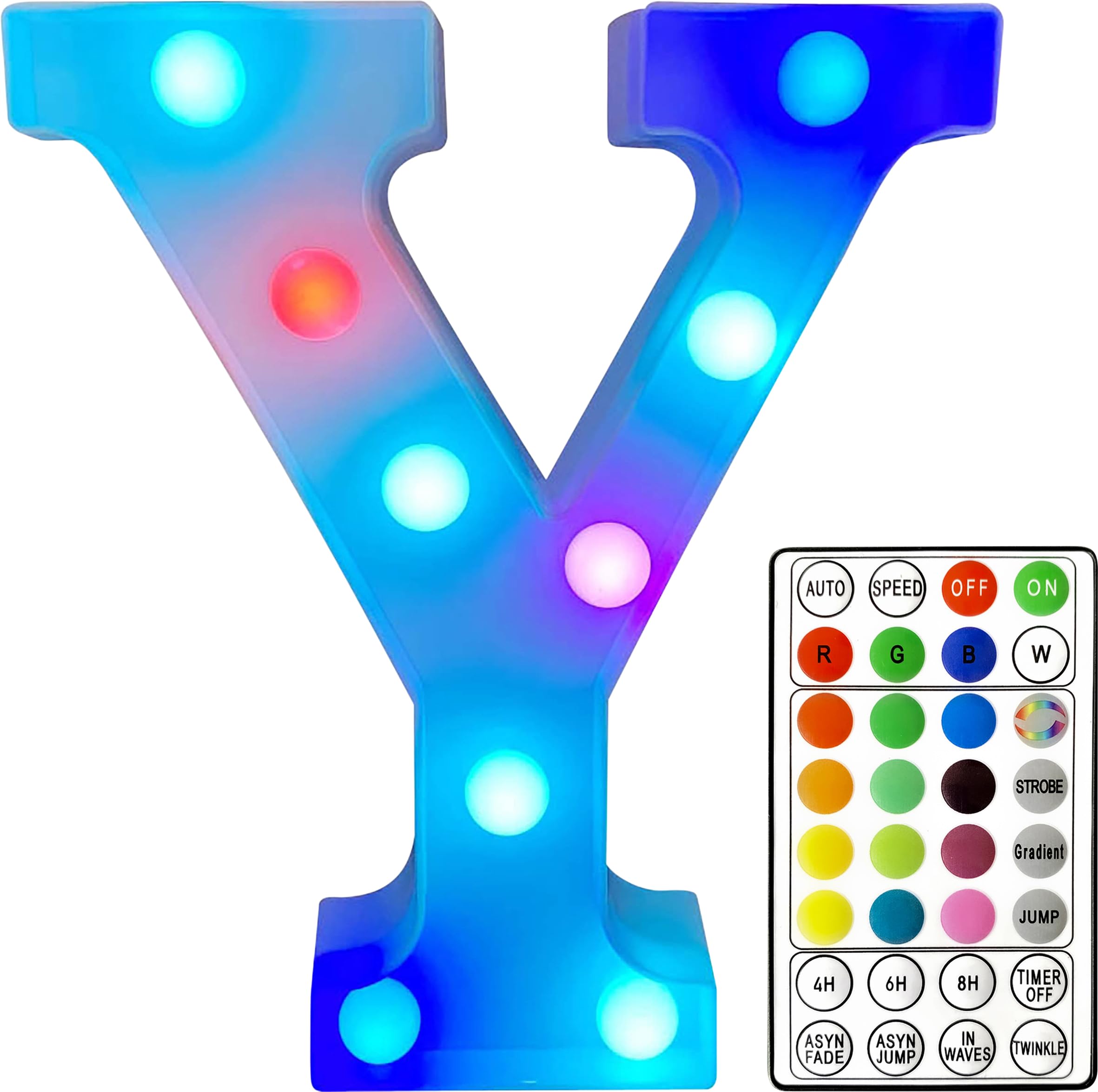 St Helens Home and Garden RGB Colourful Light Up Letter Sign with Remote Control Battery Operated for Parties, Weddings, Celebrations, Bedrooms, Battery Operated. Letter Y