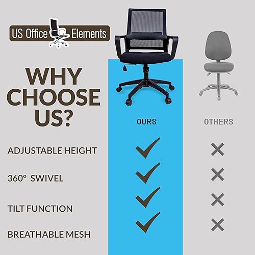 Miniatura 7 de Silla de computadora con respaldo medio, silla de oficina ergonómica de malla con soporte lumbar rectangular, silla de escritorio de oficina en