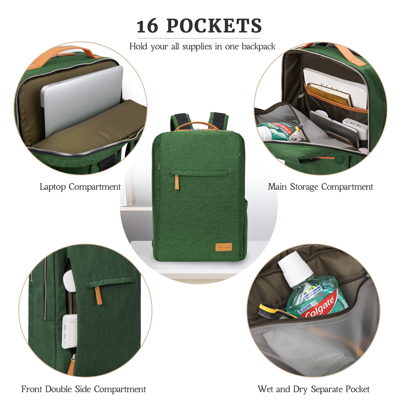 Hp hope Zaino da lavoro per uomo, zaino impermeabile da donna per zaino da scuola per laptop da 15,6 inch con porta di ricarica USB, zainetto antifurto da 22 litri per viaggi di lavoro, escursioni