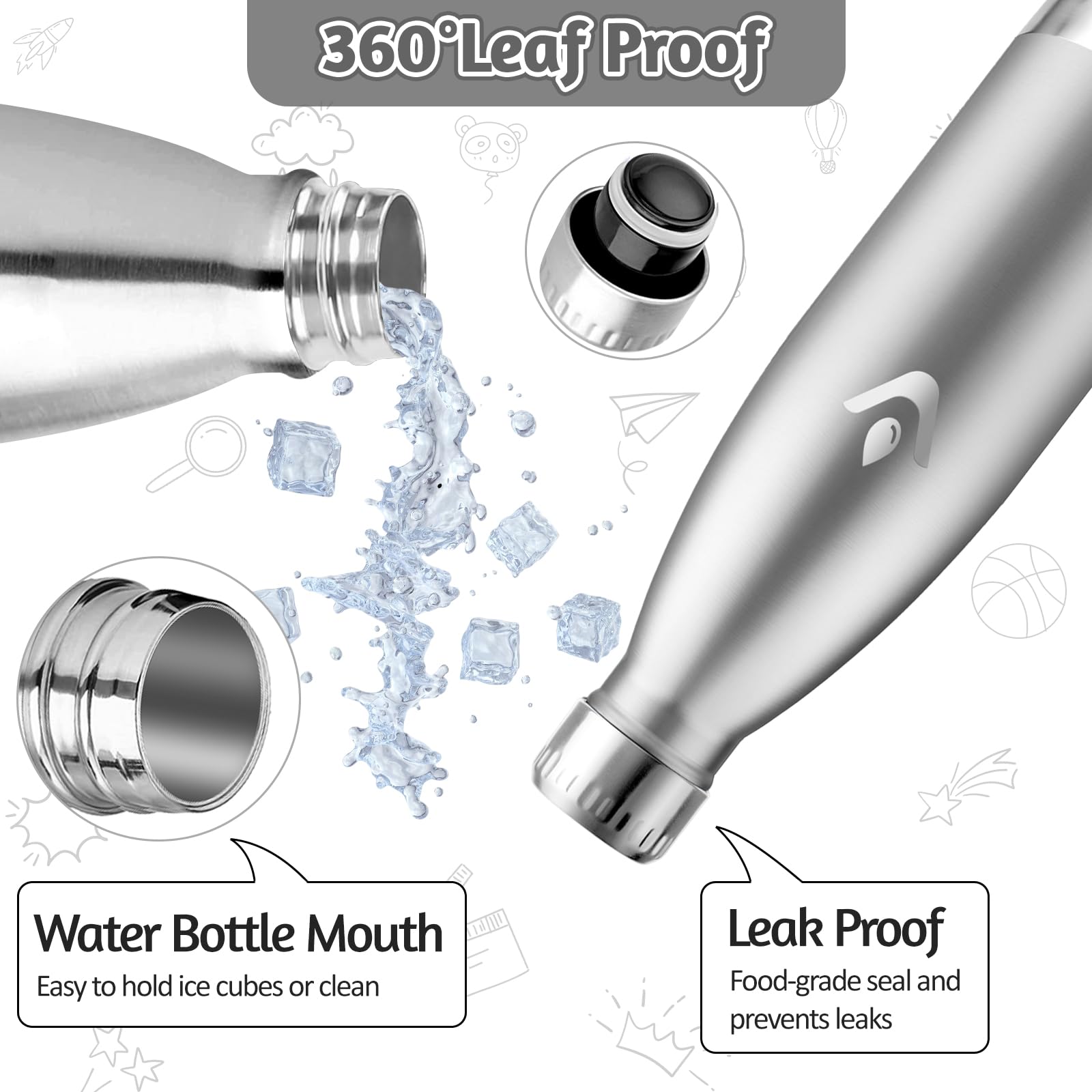 HoneyHolly Borraccia Termica Bambini, 500ML Acciaio Inossidabile 18/8, Borraccia Termiche, Senza BPA, Bottiglia Termica A Prova di Perdite, Termos per Scuola, Campeggio, Sport, Borracce