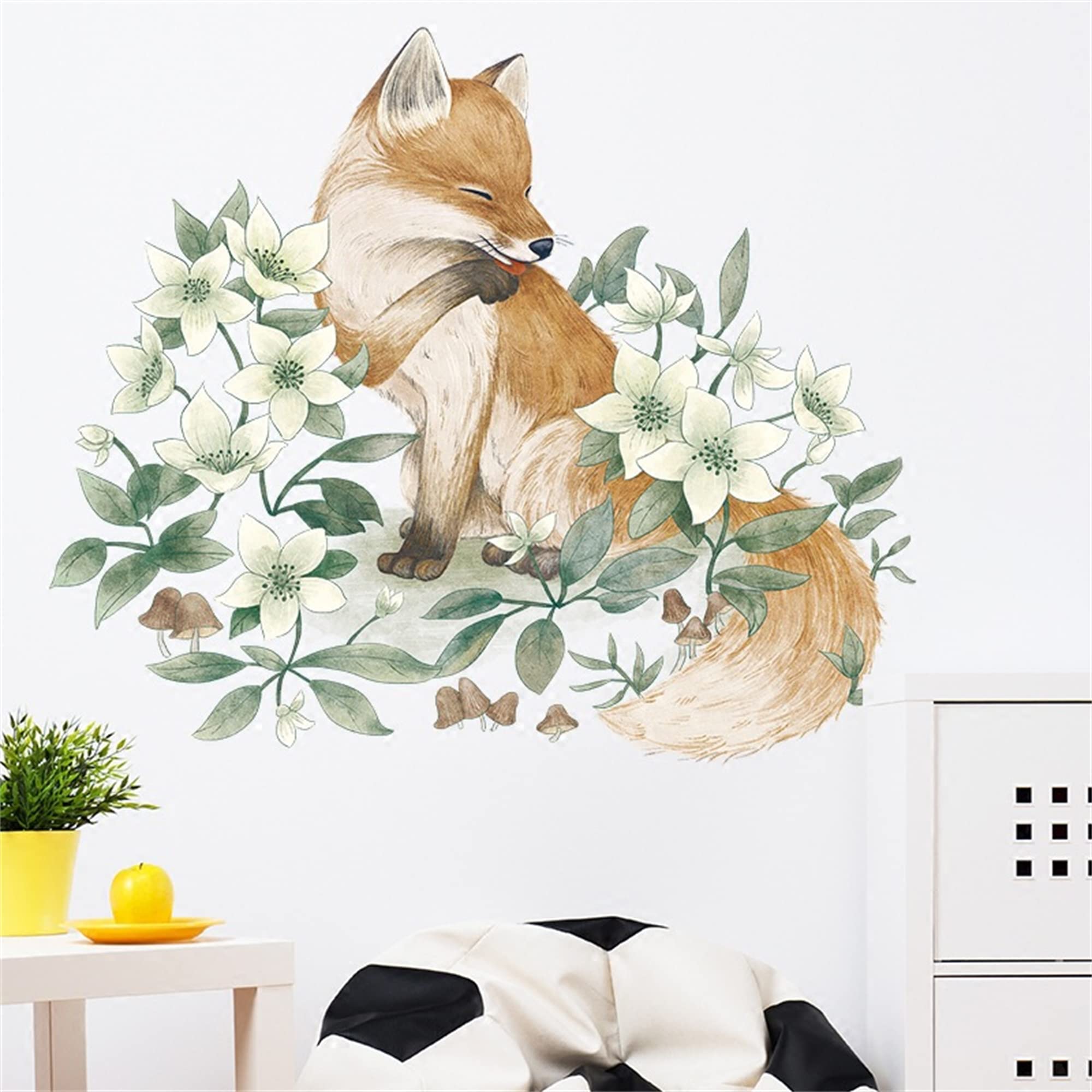 WAFT YEARN Super Cute Fox Wall Decal Flowers & Animals Wall Stickers Safari Wall Decals Wall Decor for Nursery Kid'sroom Classroom Livingroom Bedroom Bathroom Decoration