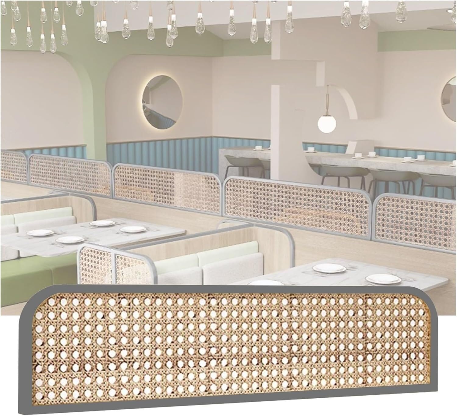 Cloison de séparation pour salle à manger en rotin tressé noir 100x30cm