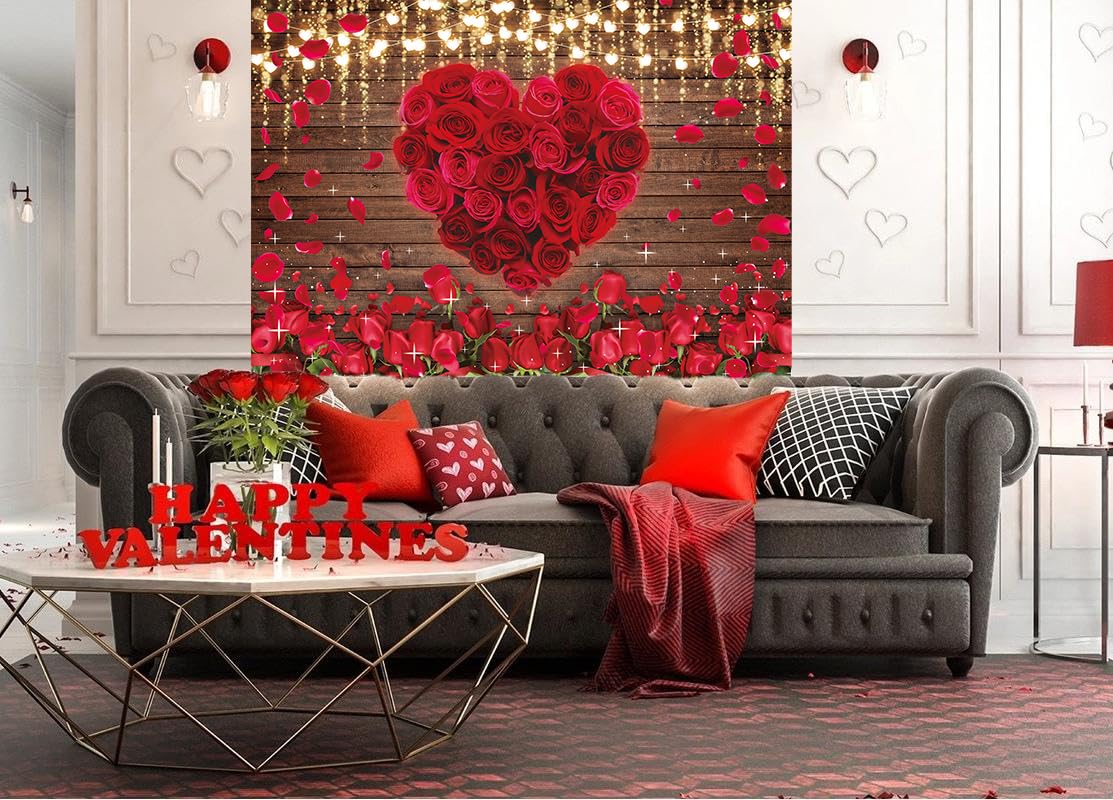 Rote Rose Hintergrund Blumen Holz Wand Valentinstag Liebe Herzen Fotografie Hintergrund für Hochzeit Brautdusche Jahrestag Geburtstag Party Dekor Liebhaber Portraits Requisiten Banner (238 x 180 cm)