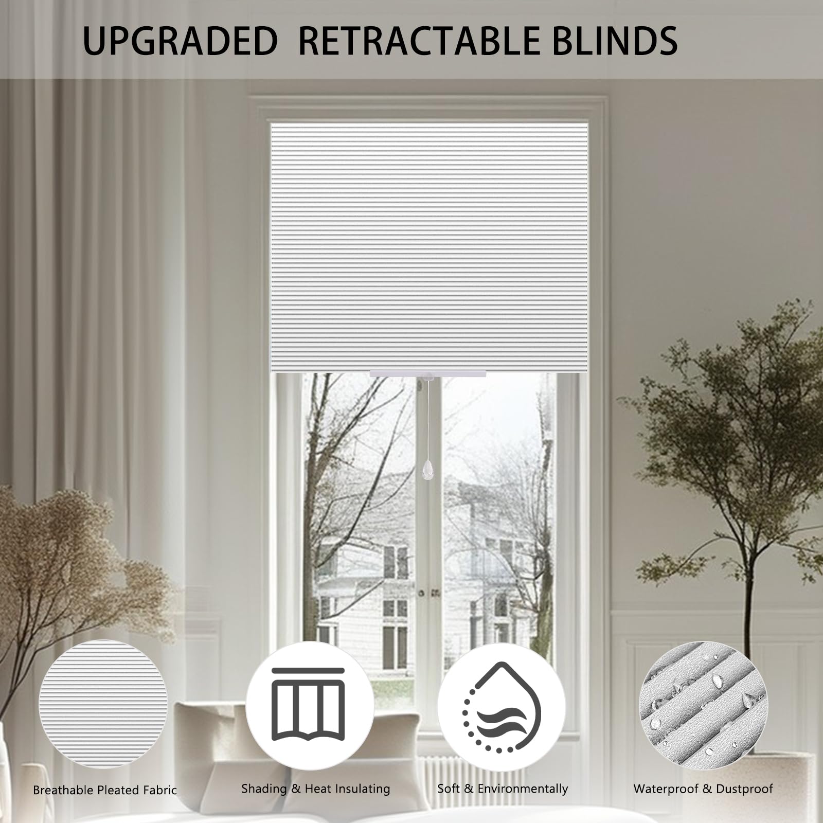 No Drill Blinds Stick On Temporary Blinds Self Adhesive No Screw Adjustable Light Filtering Pleated Paper Blinds For Bathroom Kitchen Bedroom Windows Doors - Image 4