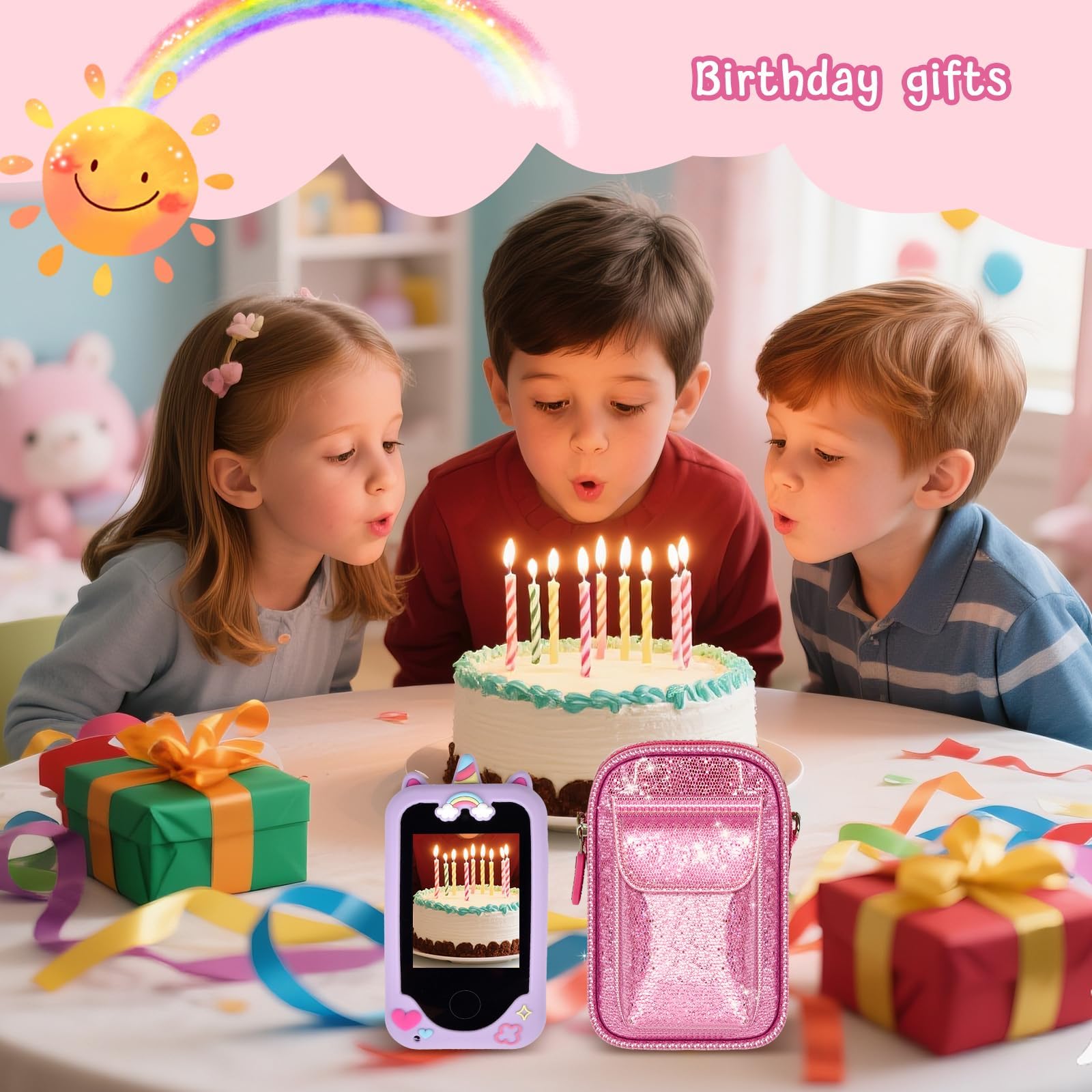 Teléfono inteligente para niños para niñas, bolsa universal para Luoba/para Yosfeng/para WEOLULI/para UCIDCI y más, bolsa de polvo con purpurina con correa de hombro extraíble para teléfono de 9