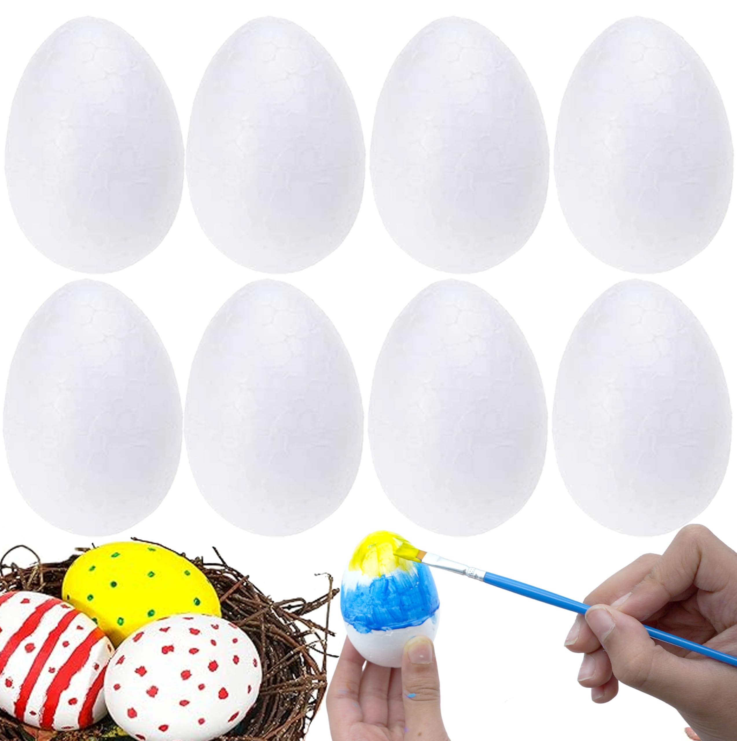Hovuk 8Pcs- Polystyrene Eggs 8Pcs White Foam Polystyrene Eggs For Crafts 5.5Cm - Easter Styrofoam Eggs Foam Balls For Easter Crafts And Displays, Decoration, Staining Or Painting