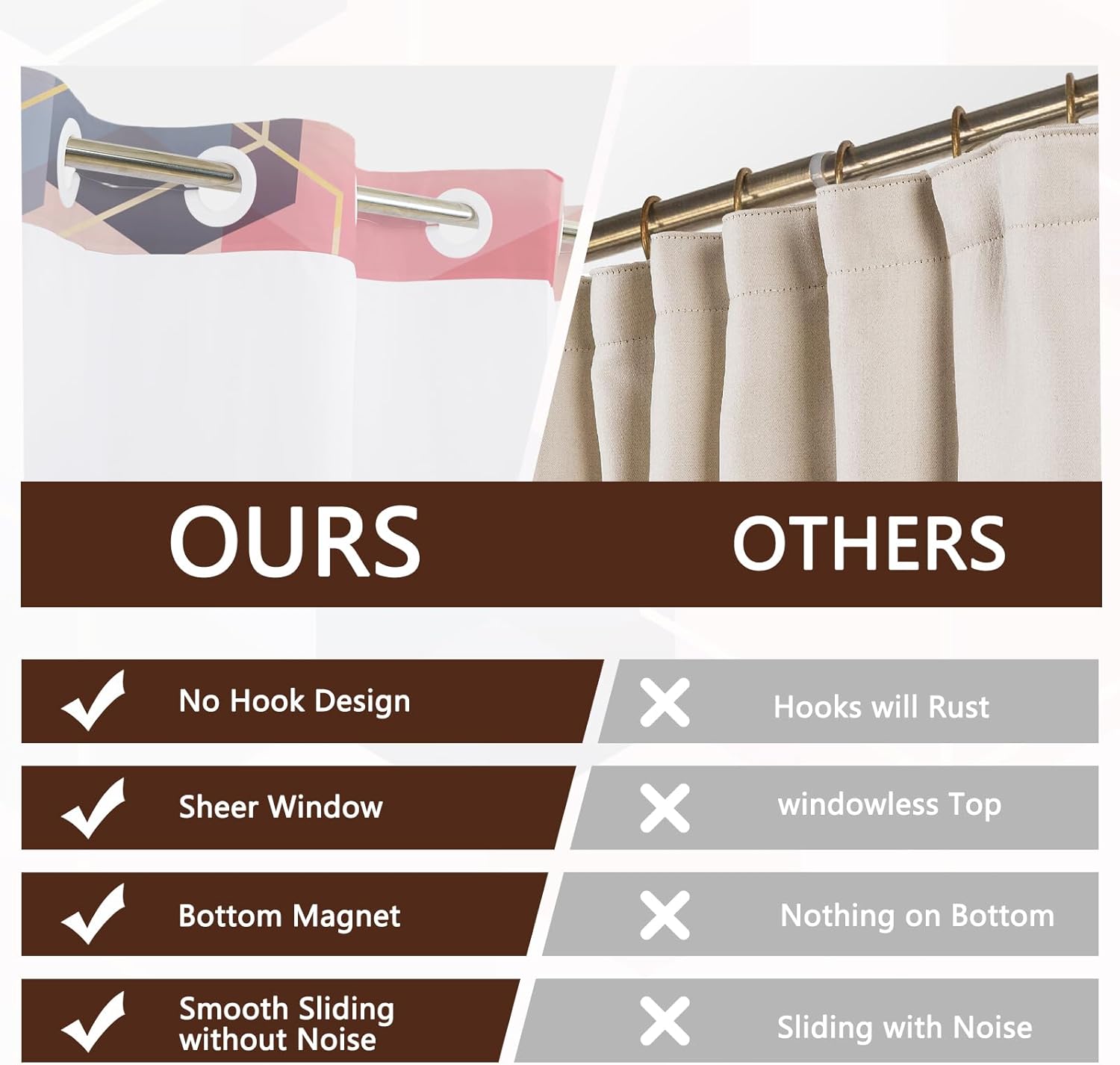 No Hook Geometric Shower Curtain with Snap-in Liner, Gold and Pink Gradient Hexagons Bath Curtain, Waterproof Double Liner Set for Bathroom Decor, 71 x 74 Inch