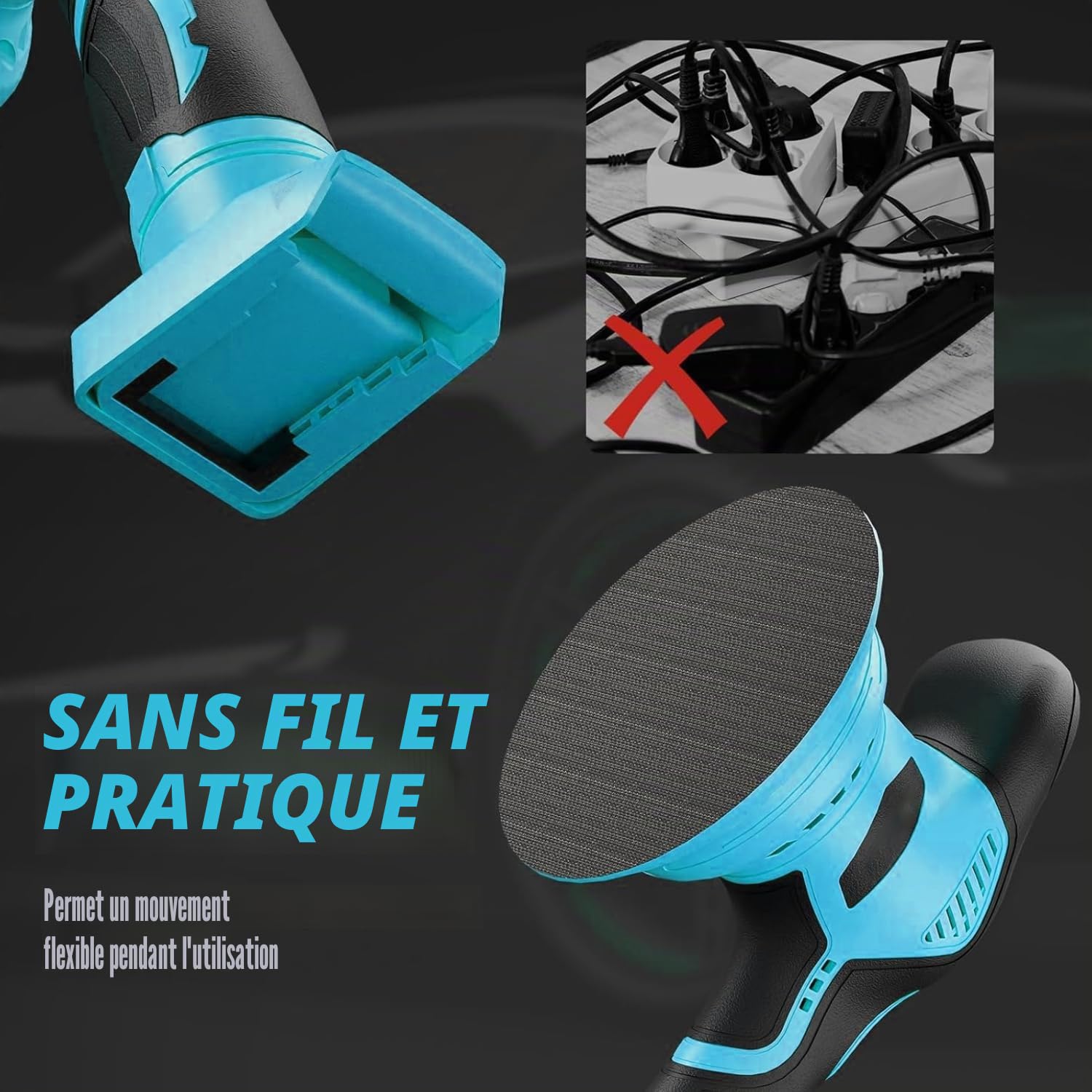 HERZO Polisseuse sans fil 150 mm, tampon et polisseur de voiture, 6 vitesses variables, kit de polissage de voiture, 2 batteries 21 V 1,5 Ah, polisseuse sans fil pour l'entretien de la voiture, le