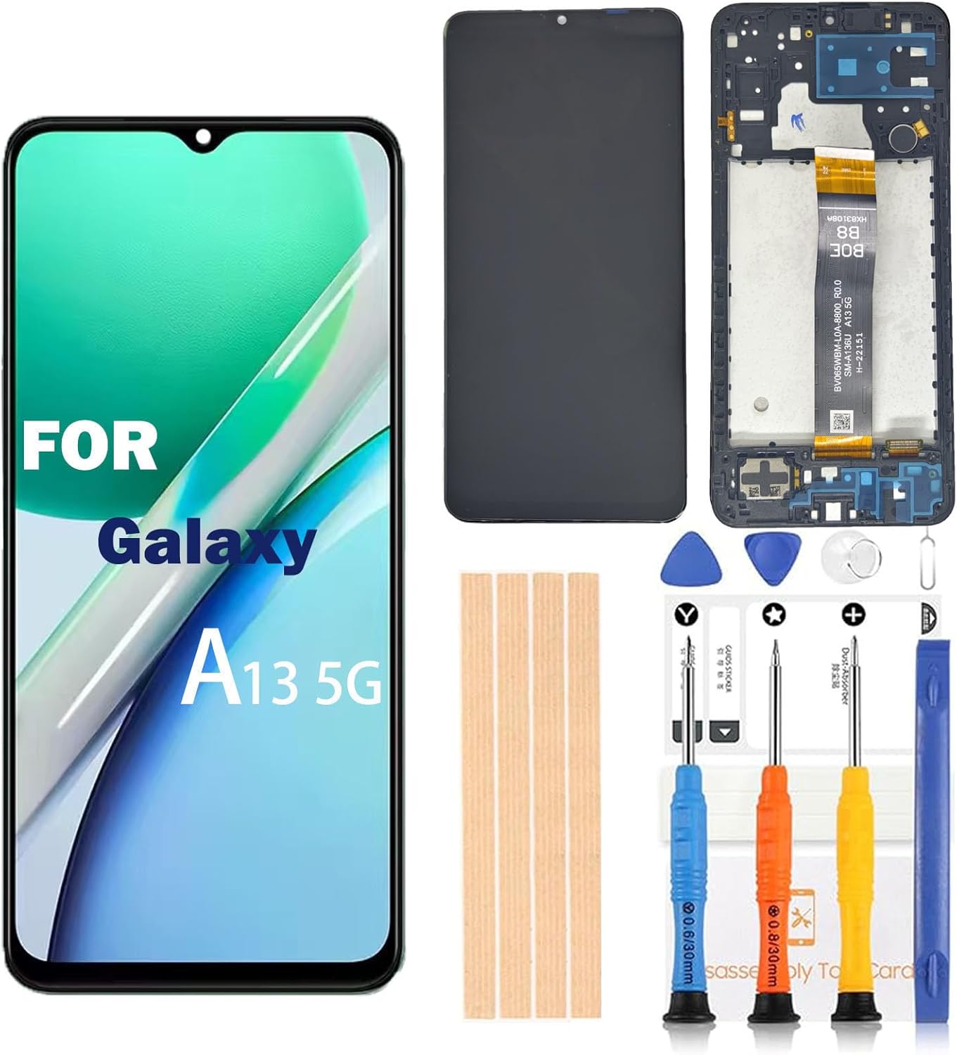 OEM 6.5 inch LCD Digitizer for Samsung Galaxy A13 5G Screen Replacement A136u s136vl A136a Touch Display, Full HD Digitizer Assembl with Full Accessories（SM-A13 5G Black with Frame