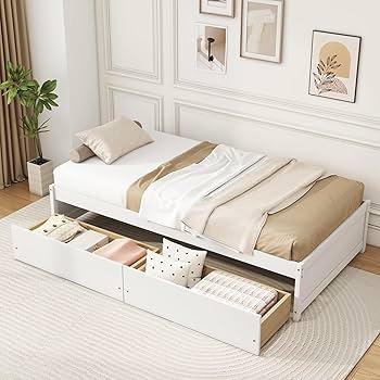 Amazon.com: Giantex Twin Bed Frame with 2 Storage Drawers, Solid