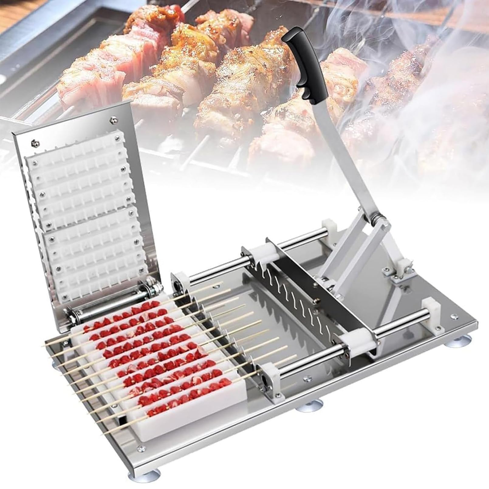 Máquina para Hacer brochetas y Pinchos de Carne de Acero Inoxidable con 2/4 Cajas de Molde para Barbacoa, Cocina, pícnics, Herramienta de pincho sin Esfuerzo 4templates
