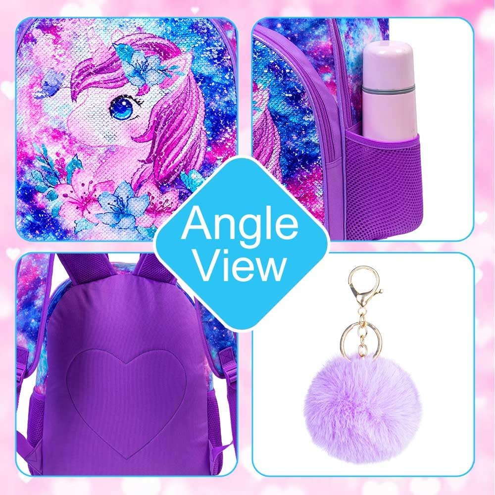 UFNDC 3PCS Girls Backpack, 16" Kids Bookbag with Lunch Box, Water Resistant School Bag for Elementary Preschool Toddler - Image 5