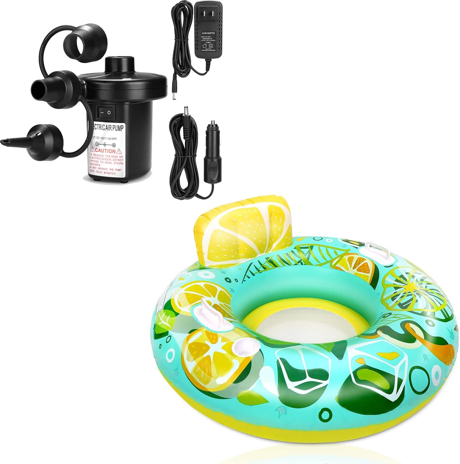 Electric Air Pump + Inflatable Pool Float, Perfect Inflator/Deflator Pumps for