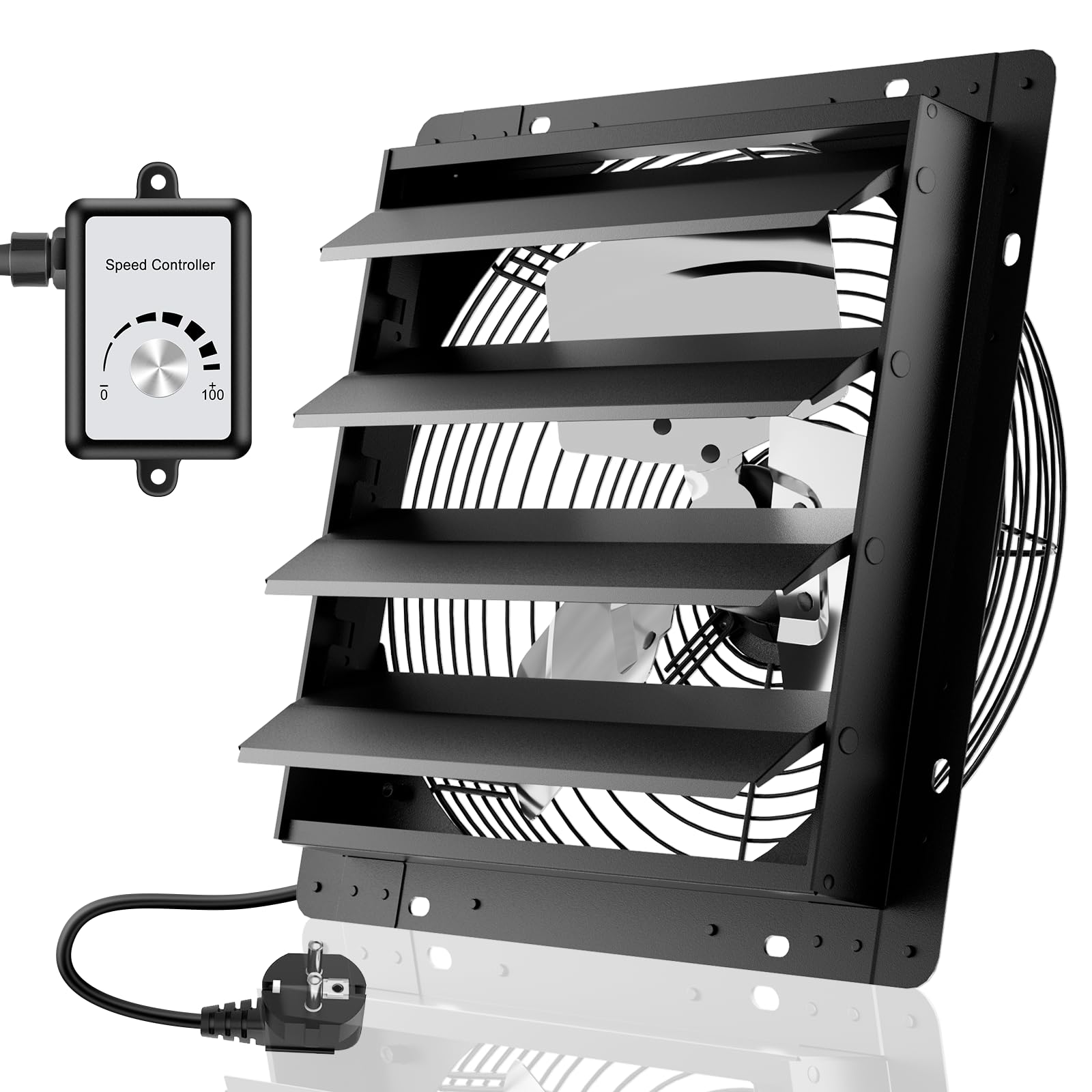 HG Power 400mm Abluftventilator mit Drehzahlregler Industrie Wandventilator mit EC-Motor 2857m³/h Wandlüfter Regelbar Aluminium Fensterventilator für Keller Garage küche Lamellen