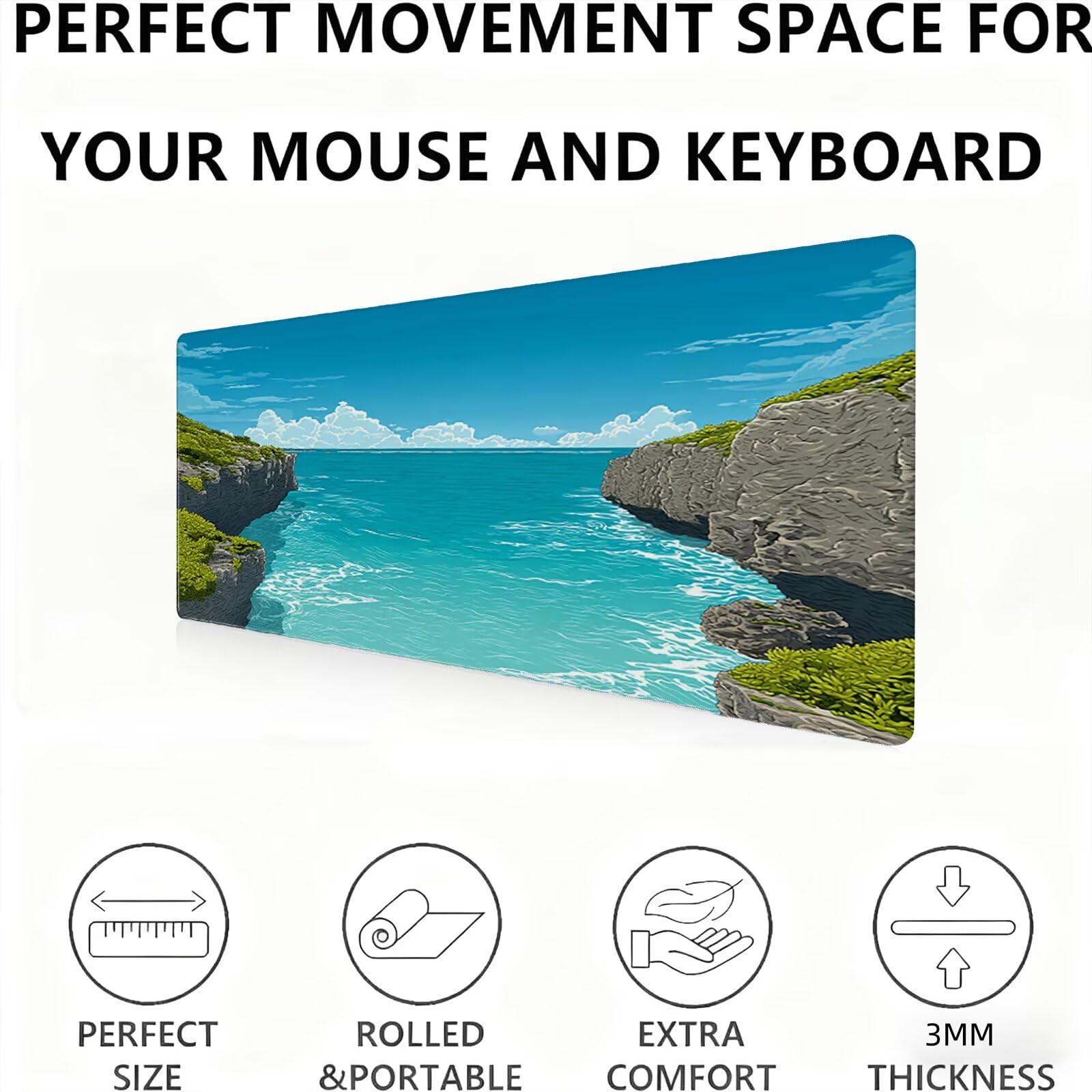 Podkładka pod mysz z piaskiem plażą/krajobrazem XXL 1200 x 600 mm duża podkładka pod mysz szyte krawędzie wodoodporna antypoślizgowa duże rozszerzone akcesoria biurowe do PC, poprawia dokładność i