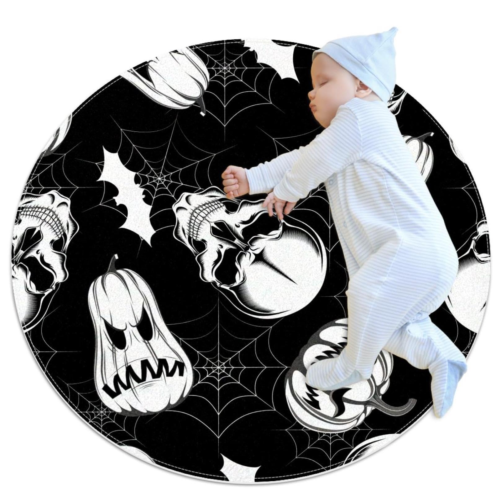 Tapis de salle de bain Halloween rond 1m | Antidérapant pour chambre