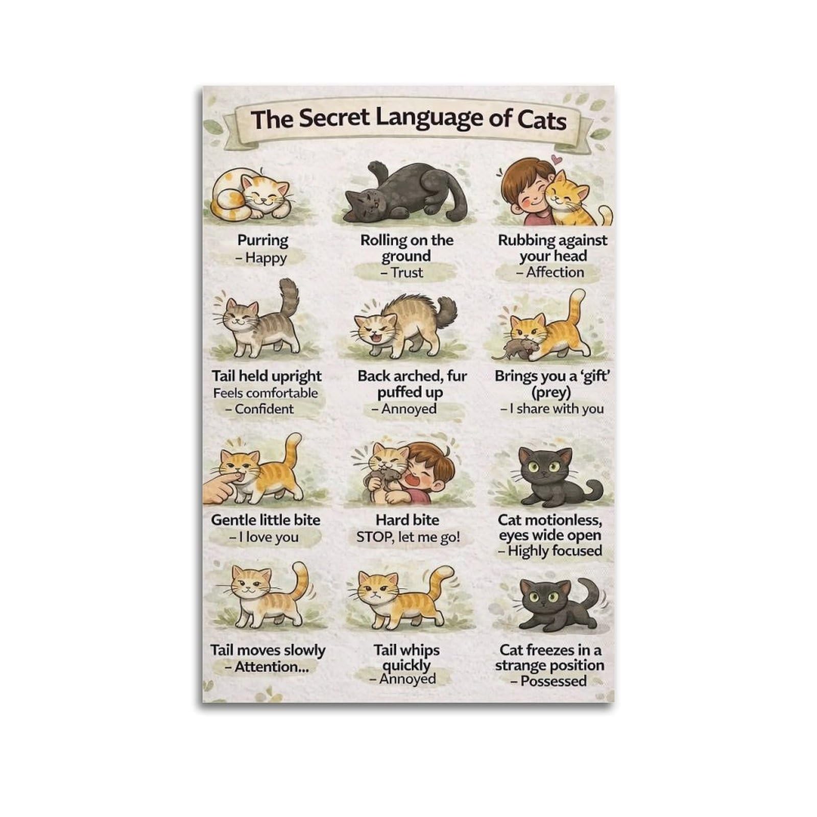 ESTE Animal Education Poster The Secret Language of Cats Decorative Painting Canvas Modern Art Picture 24x36inch(60x90cm)