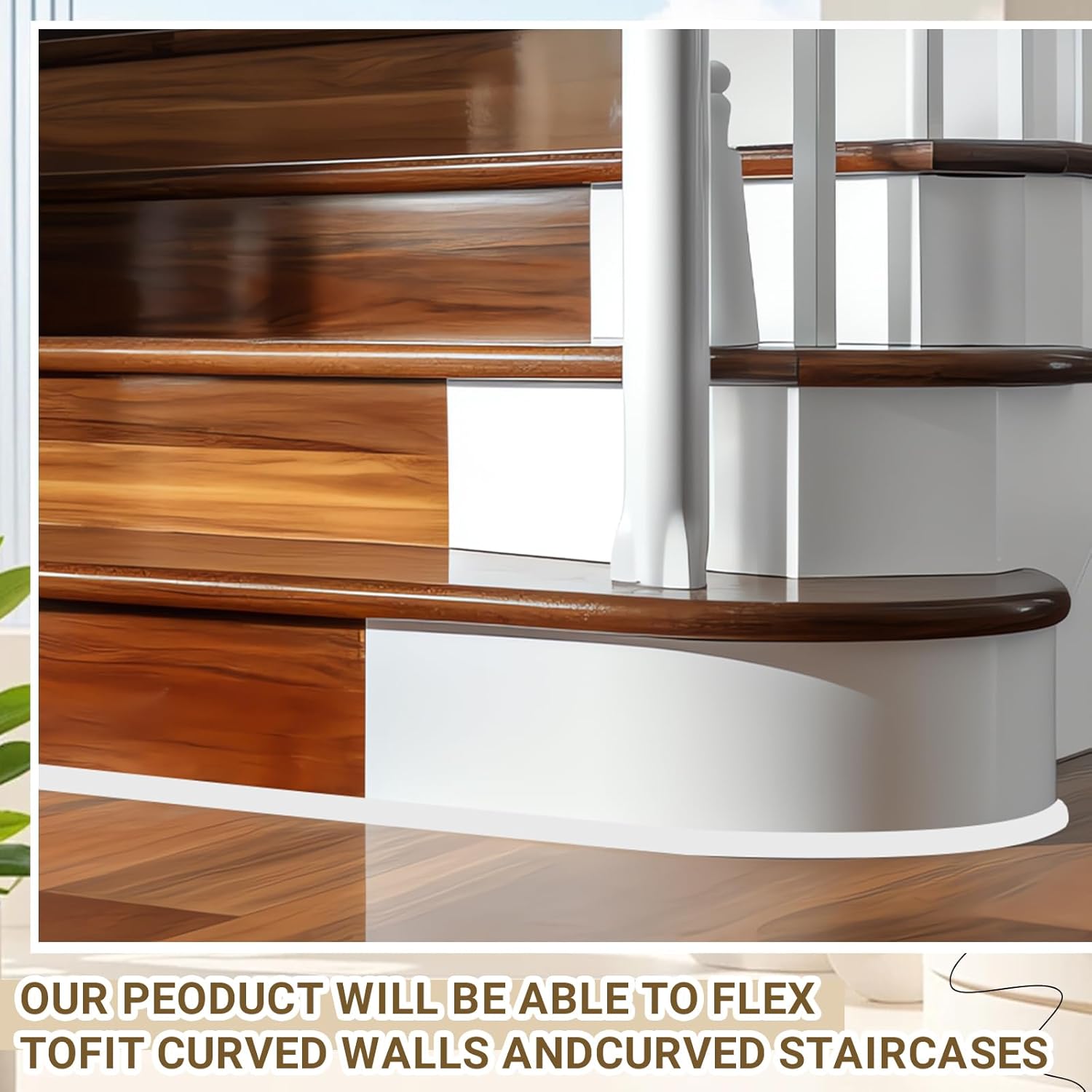 Pangda 2 Pieces 16 ft 1/2" x 1/2" Flexible Quarter Round Molding, White Bendable Trim Shoe Molding for Wall Corners Cabinet Edges Stairs Countertops Construction Decoration Home