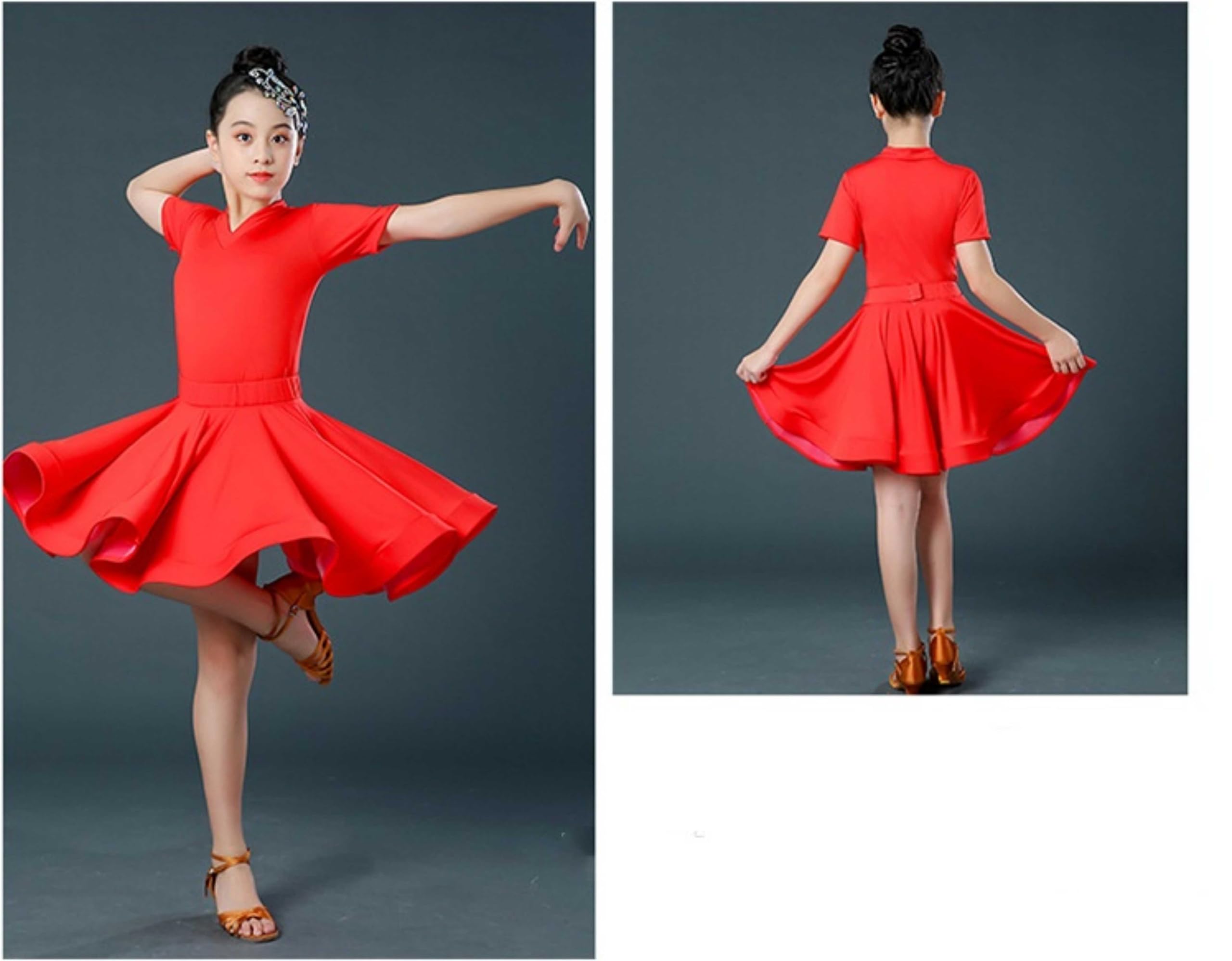Mädchen Latein Tanzkleid V-Ausschnitt Turniertanzbekleidung Rock Professionelles Performance Kostüm Für Rumba Samba Cha Cha