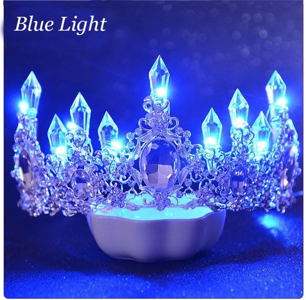 Luminous Crown Women Brithday Party Wedding Hair Decorations Led Lights Tiara Crown Bride Flower Queen Crown Hair 107 Blue Light