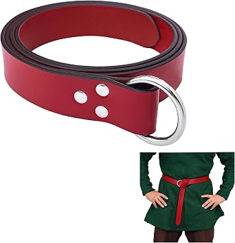 Medieval Leather Ring Belt for Men Renaissance Knight Reenactment Accessory with Nickel Plated Buckle