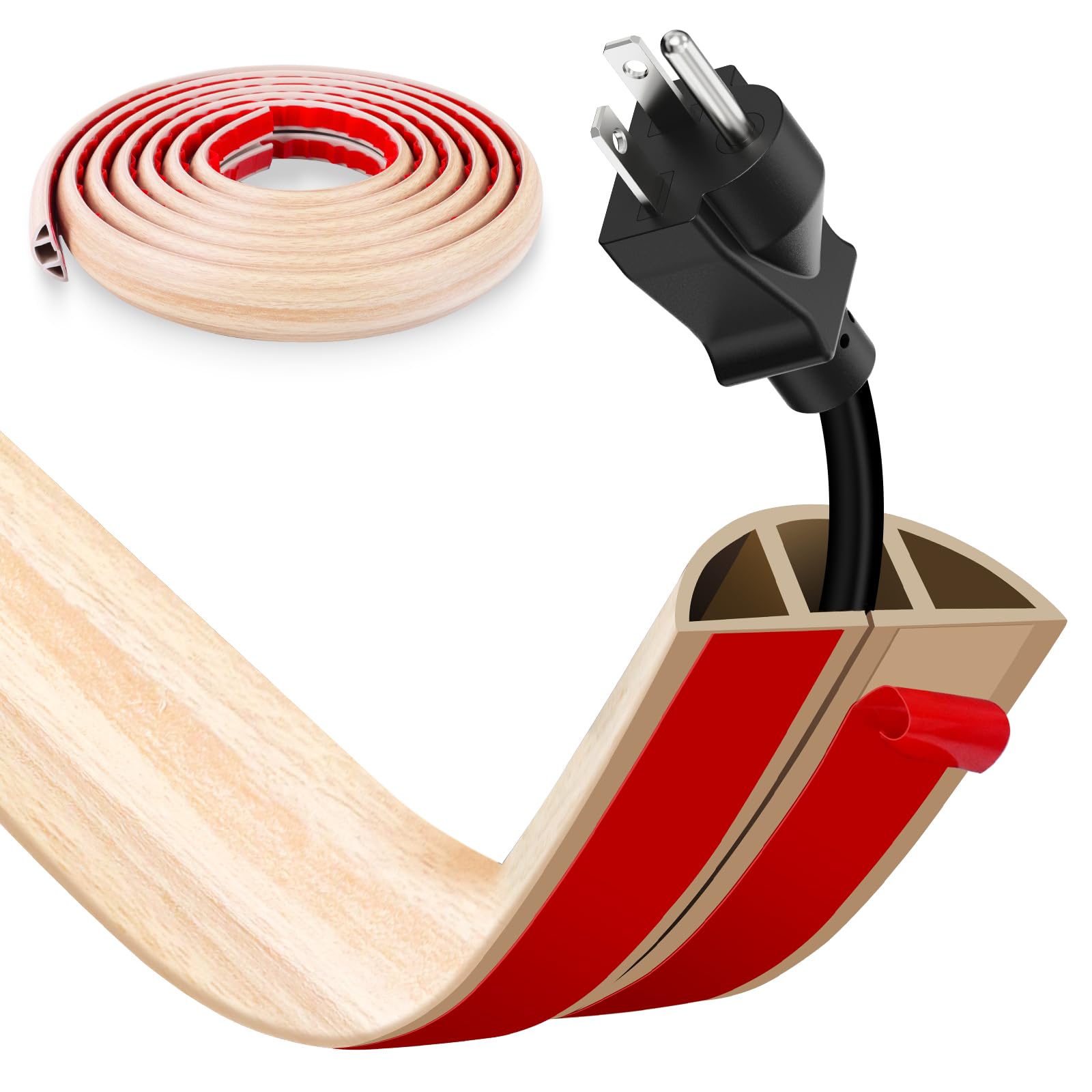 Canaleta De Cables 3.0 M X 3 Cm – Flexible, Adhesivo, Acabado Madera – Organiza Y Protege Cables En Suelo O Pared
