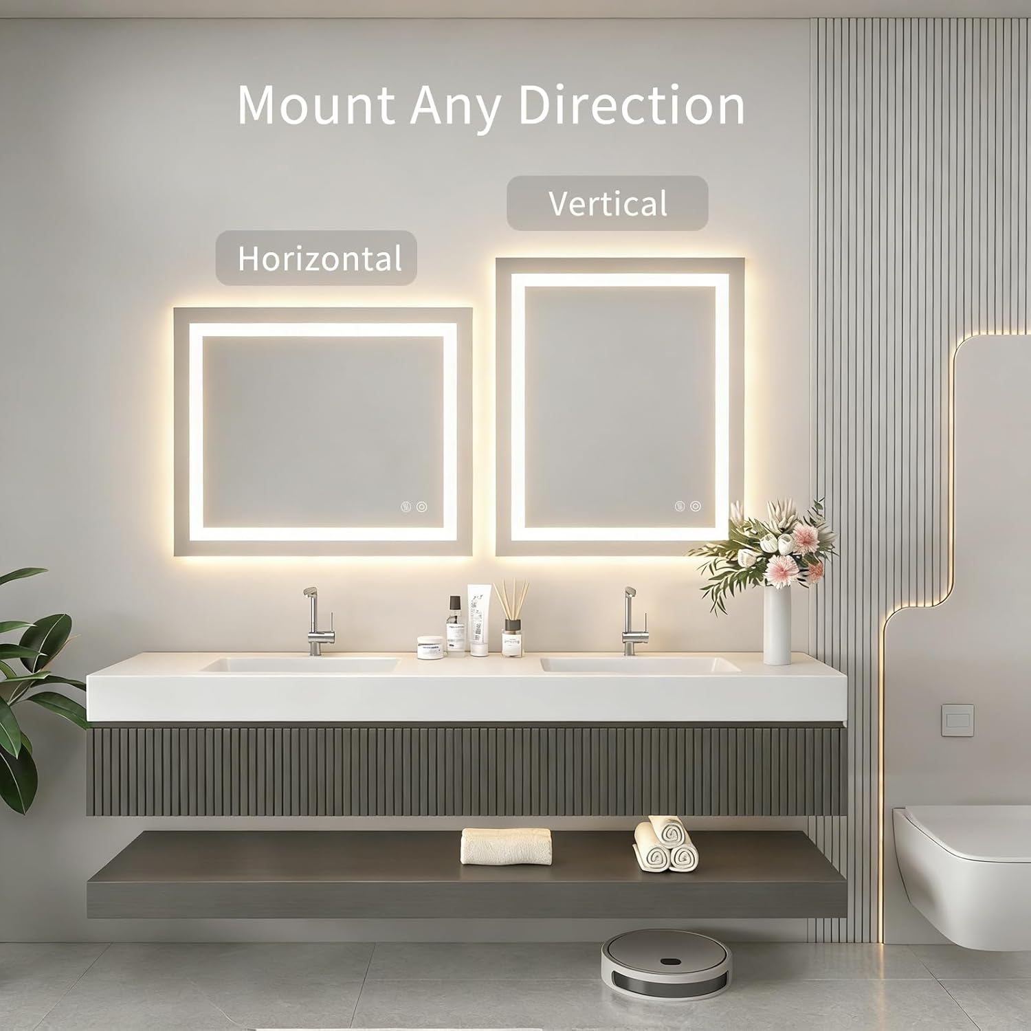 LED Bathroom Mirror with Front Light and Backlit, 30x36 Inch Rectangle Anti-Fog Wall Mounted Vanity Mirror, 3 Colors Light Dimmable Memory Makeup Mirror with Touch Switch