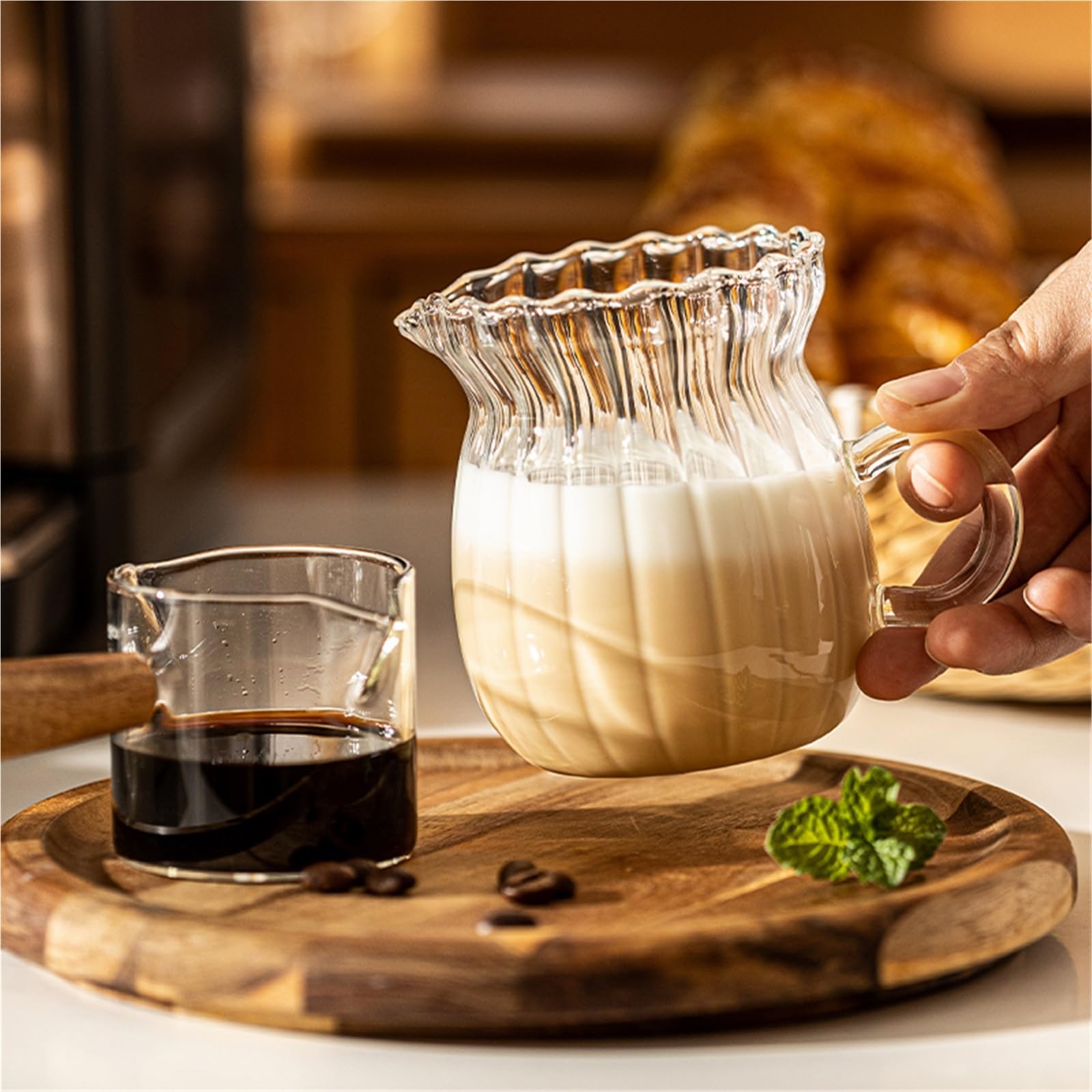 Juego de jarra leche y café transparente con mango, taza espuma Espresso, separador té, vajilla, 2 uds Para Espumar(500ml)