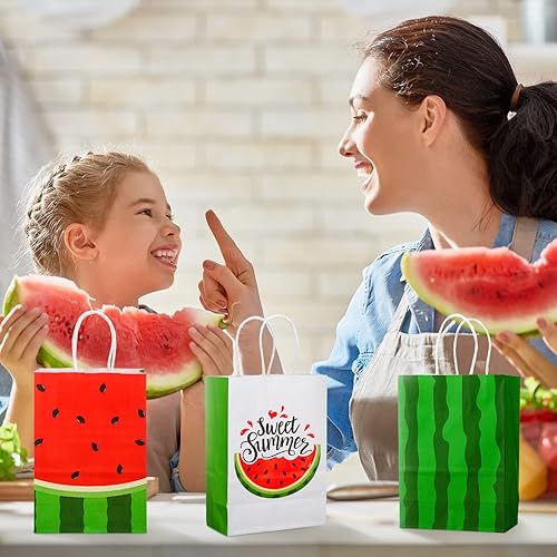 Miniatura 3 de Outus 24 piezas de bolsas de fiesta de sandía, bolsas de papel para golosinas de sandía, bolsas de regalo de fiesta, bolsas de dulces de sandía para