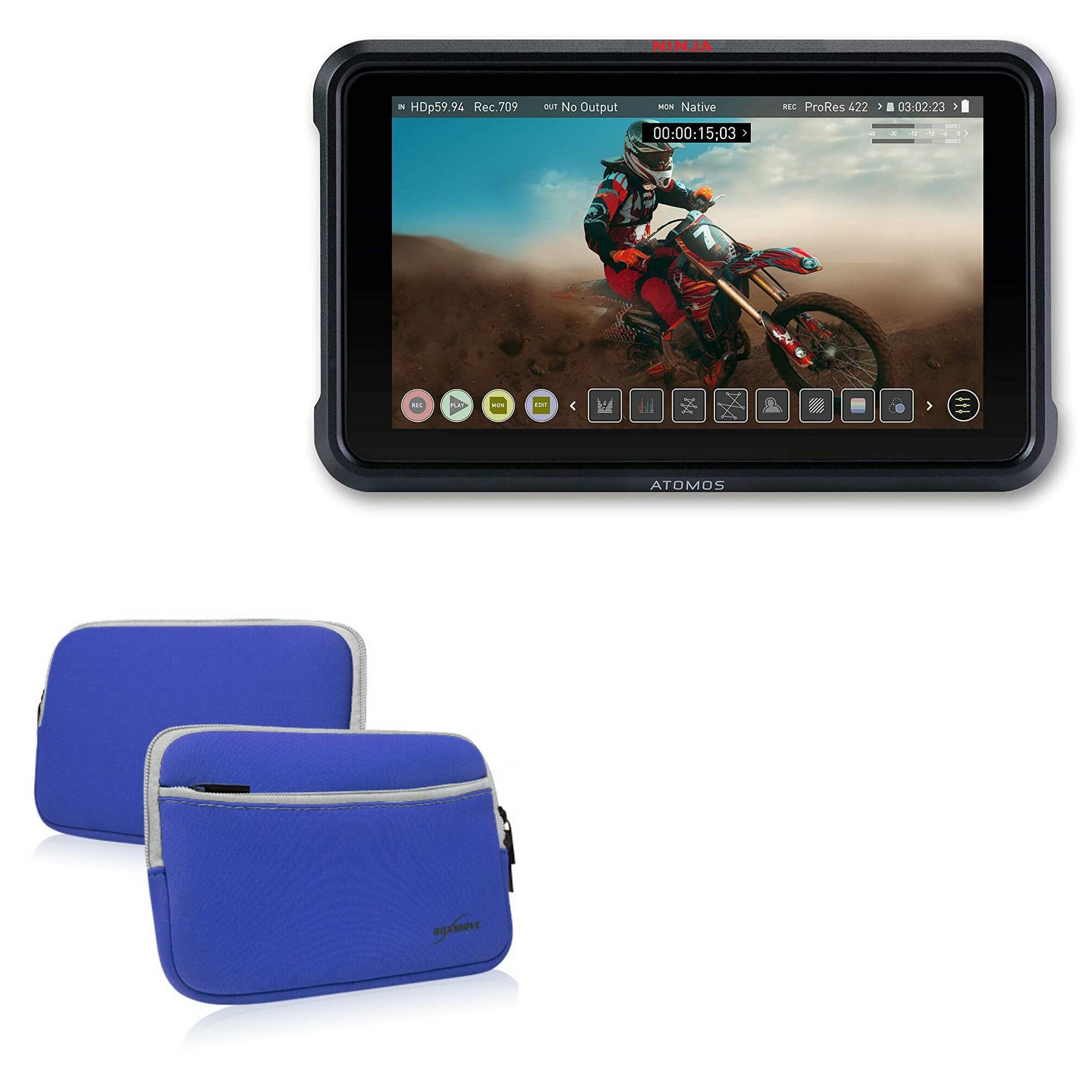BoxWave Case Compatible with Atomos Ninja V - SoftSuit with Pocket, Soft Pouch Neoprene Cover Sleeve Zipper Pocket - Super Blue