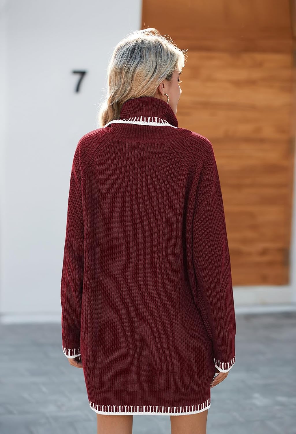 Pink Queen Women's Oversized Turtleneck Sweater Dress 2025 Casual Loose Long Sleeve Fall Winter Knit Mini Dress with Pockets - Image 8