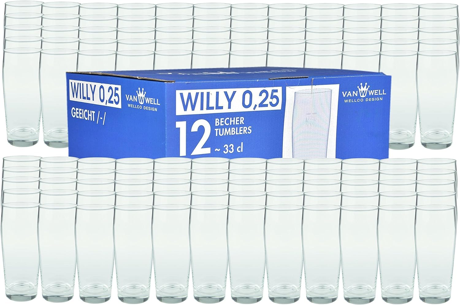 Van Well Willibecher 0,25l 120 Stk - Premium Biergläser 0,25 Liter - Robustes Bierglas, Spülmaschinengeeignet, Geeicht - Pint Gläser in Gastronomiequalität - Trinkglas 250ml für Gastronmie und Zuhause