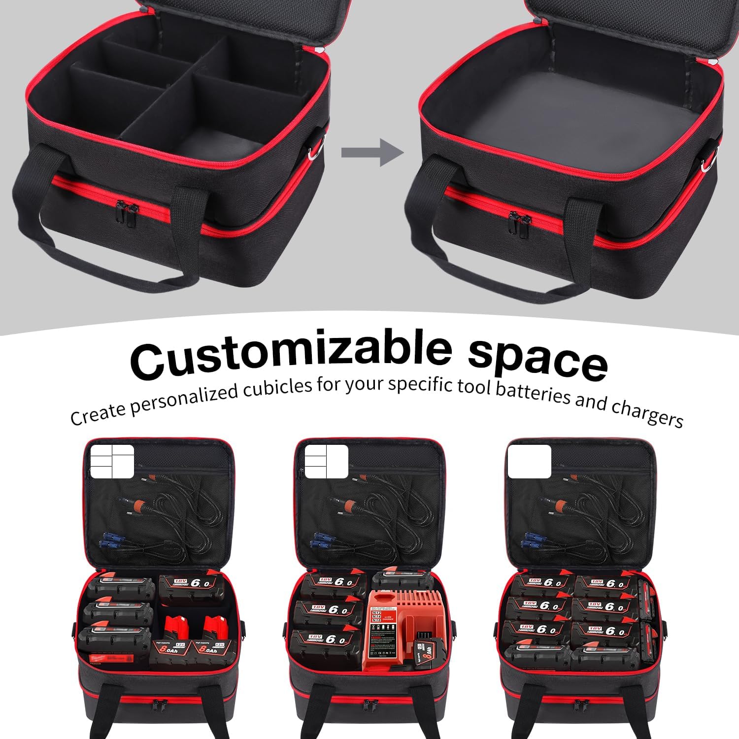 Battery Storage Case for Milwaukee M12 M18 18V 20V Battery and Charger, Tool Batteries Pack Container Carrier Box Hard Batteries Storage Box Holder, Tool Batteries Carrying Box (Bag Only)
